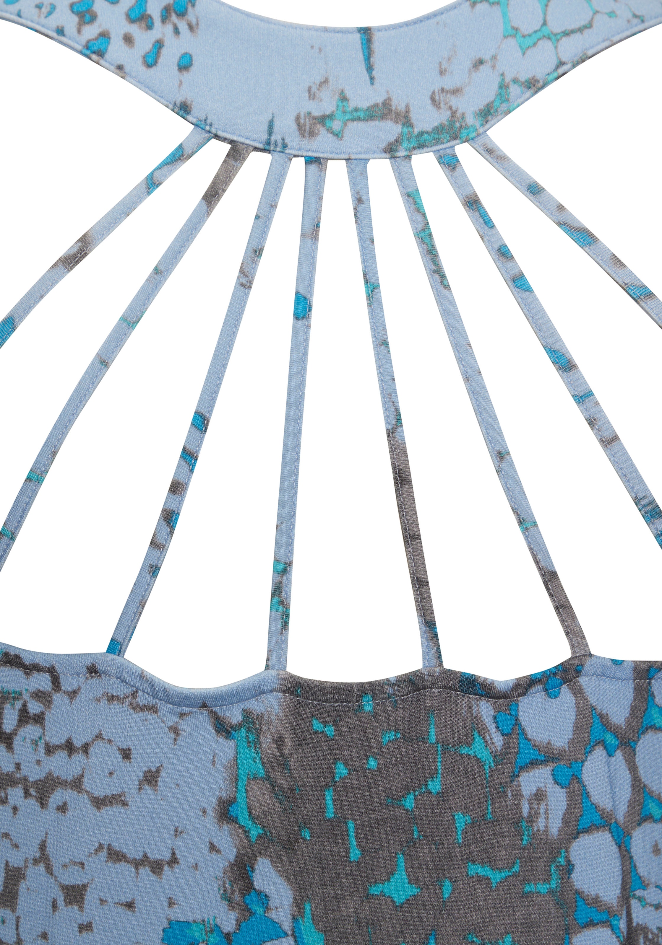 Buffalo Strandkleid mit besonderem Trägerdesign und Alloverprint, Minikleid, Sommerkleid