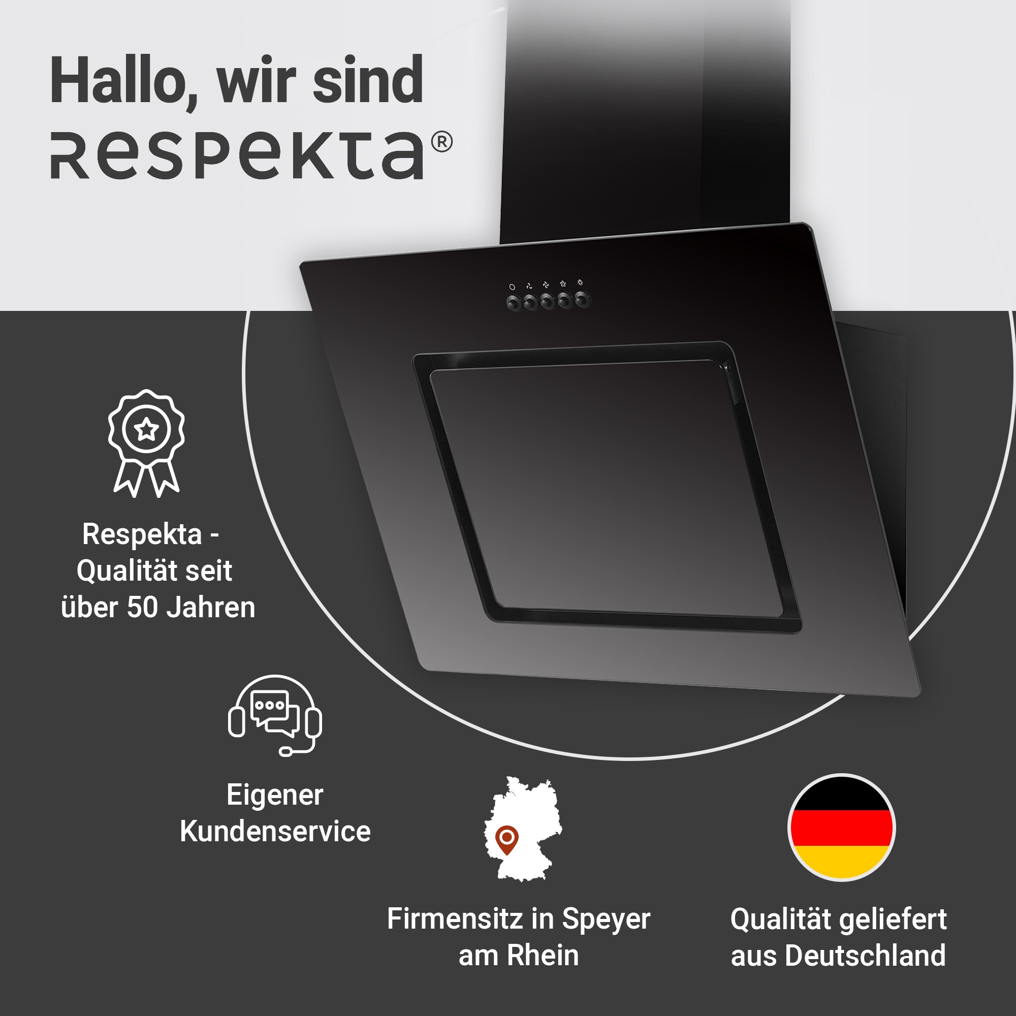 RESPEKTA Kopffreihaube »CH22010«, 60 cm, 3 Leistungsstufen, LED-Beleuchtung, Ab- und Umluftfähig