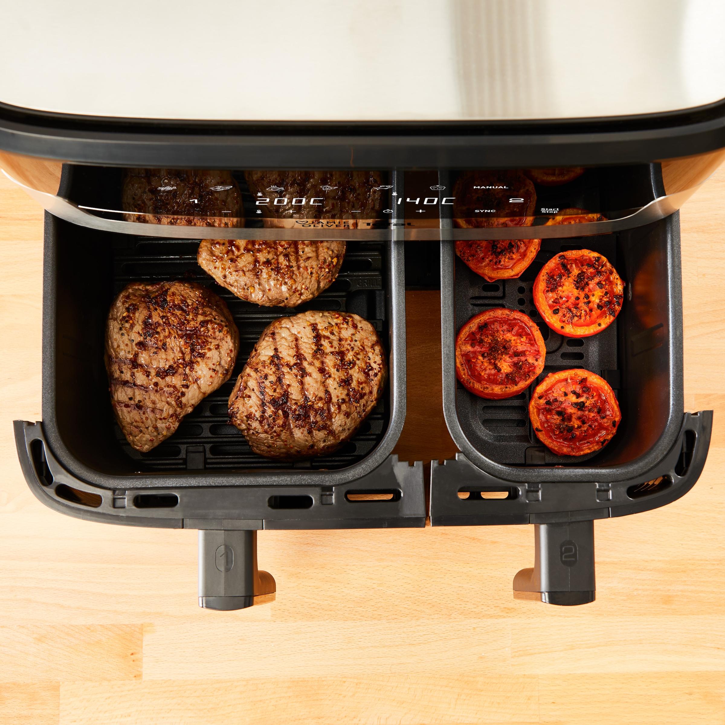 Tefal Heißluftfritteuse »Jamie Oliver by Tefal EY90JDE Dual Easy Fry & Grill«, 2700 W, Doppelkammer, 2 unabhängige Garzonen, 8 automatische Programme, 8,3 L