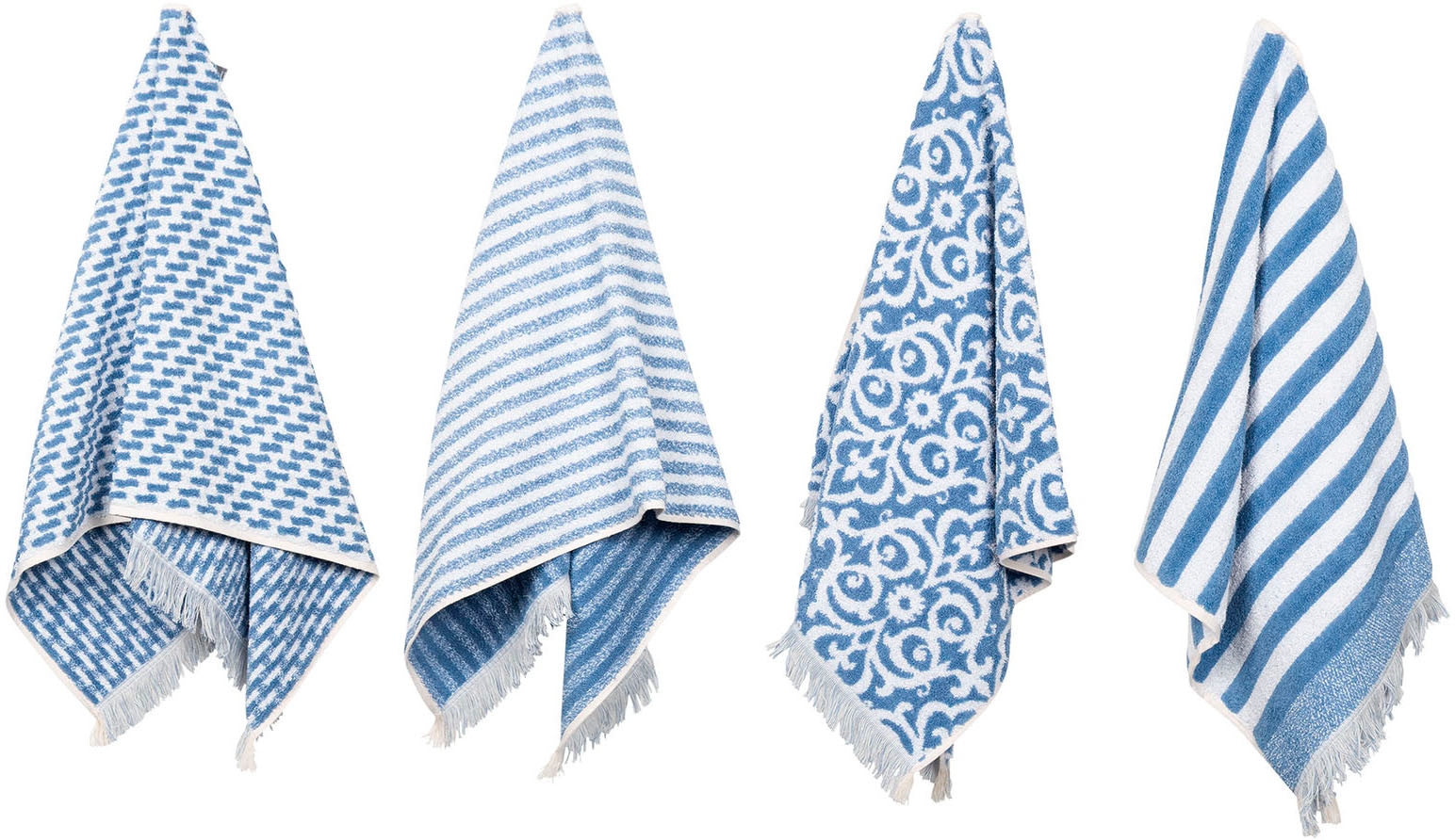 PAD Gästehandtuch »FAMILY, 30x50 cm« Made in Europe, gestreift, Ornamente, mit Fransen blau Frottee, Frottee B/L: 30cmx50cm, 12 Stk., Frottee