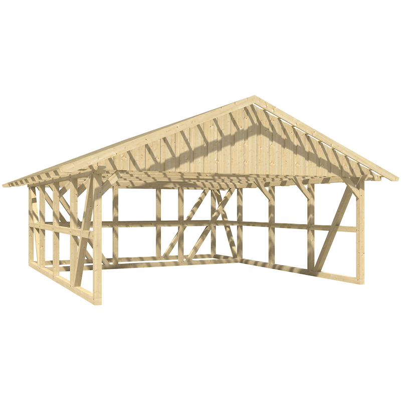 SKANHOLZ Doppelcarport »Schwarzwald« KVH, Fichte 560 cm Eiche hell mit Dachlattung Eiche hell