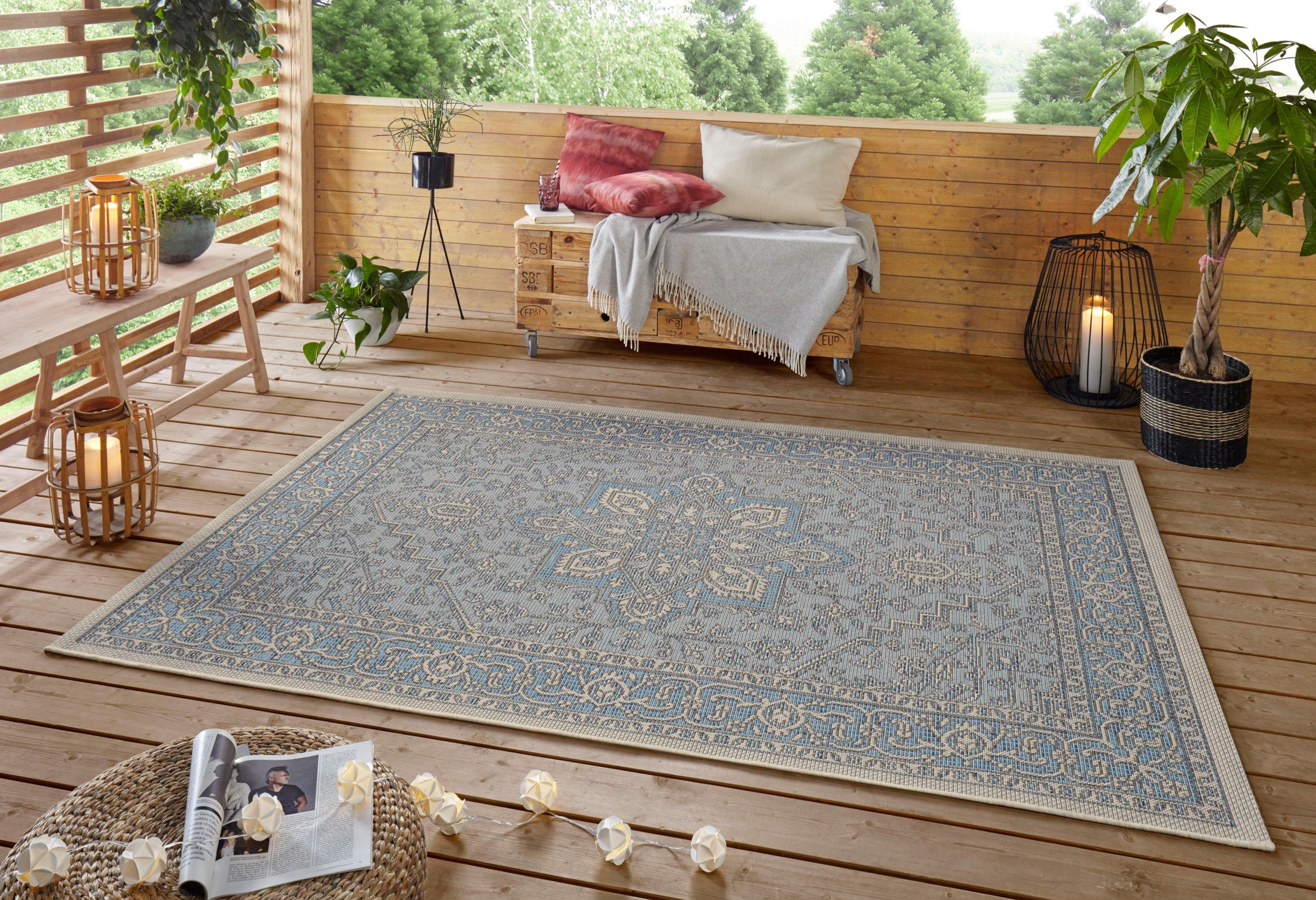 NORTHRUGS Teppich »Anjara«, rechteckig, 4 mm Höhe, In-und Outdoor geeignet, Strapazierfähig und pflegeleicht, Flachgewebe