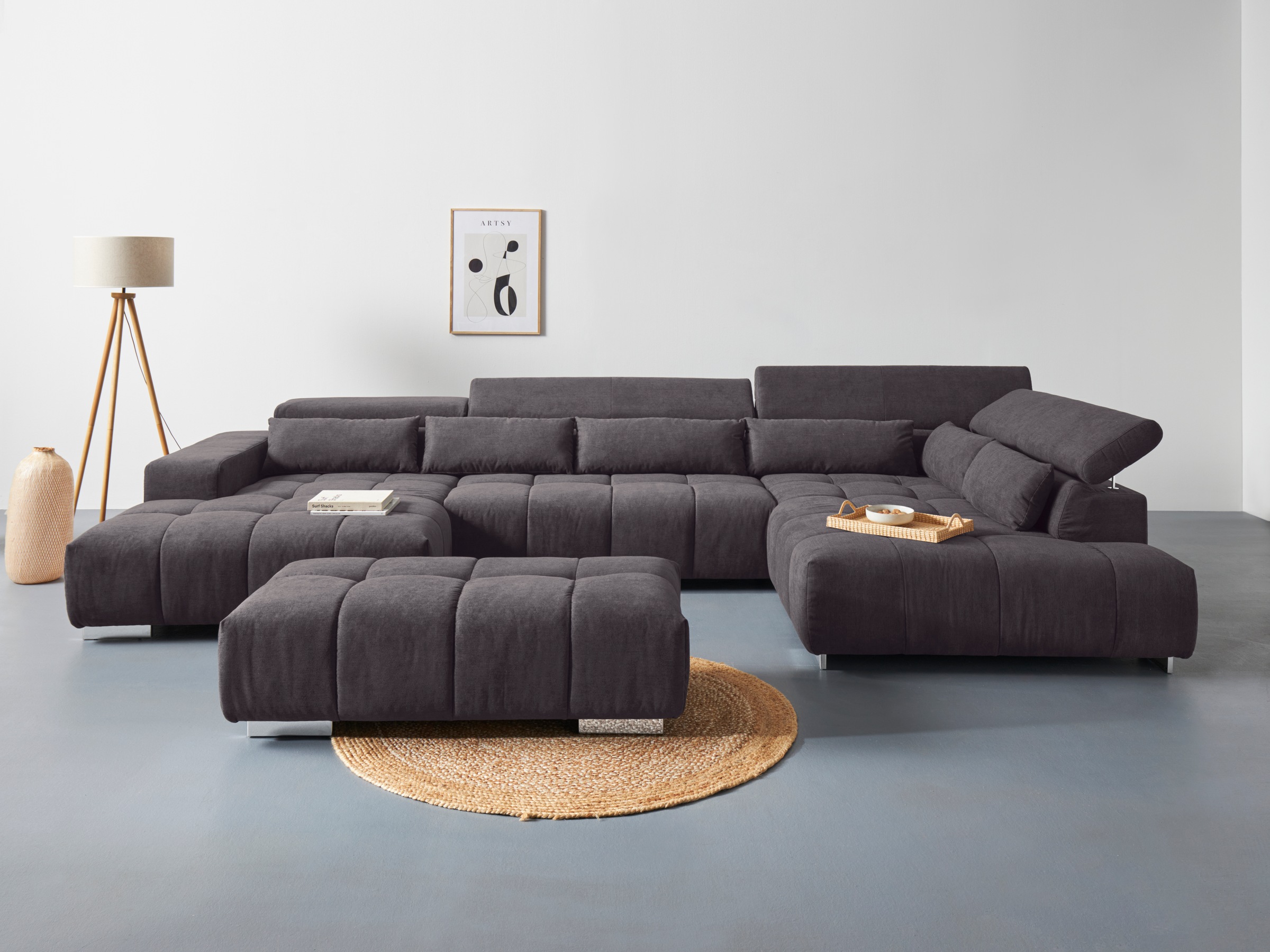 COTTA Wohnlandschaft »Orion U-Form«, mit Kopfteilverstellung & 6 Nierenkissen