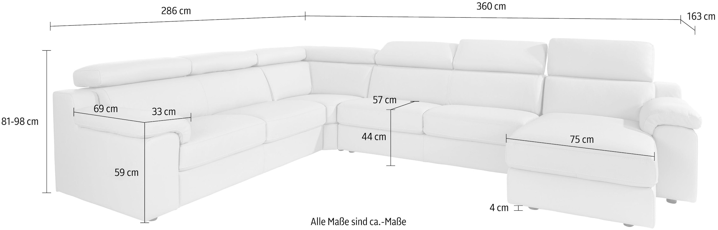 CALIA ITALIA Wohnlandschaft »CS_Mambo, U-Form, Familiensofa, bequem und zeitlos«, in Leder, inklusive Kopfteilverstellung