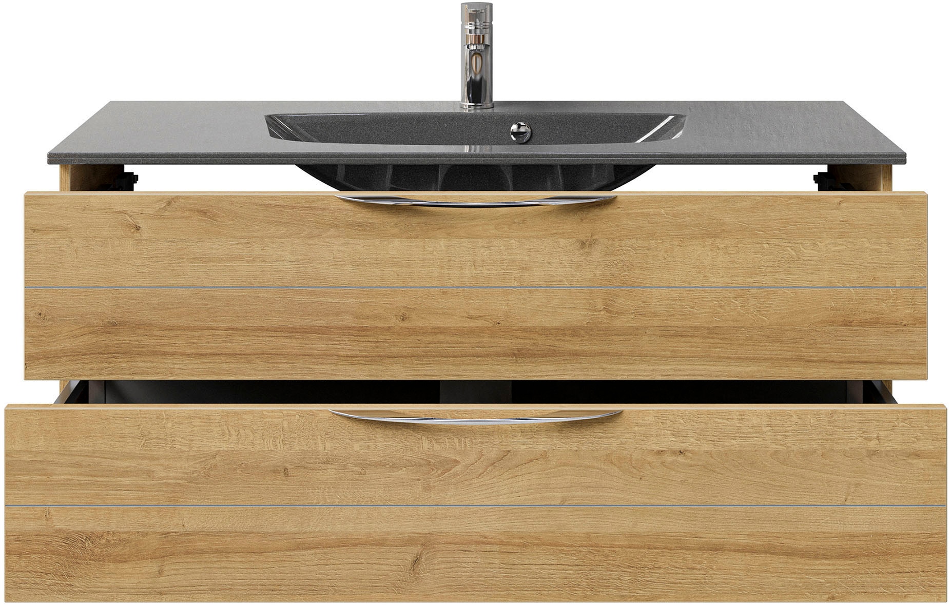 Saphir Waschtisch »Serie 6025 Mineralmarmor-Waschtisch mit Unterschrank, 117 cm breit«, Waschplatz mit 2 Schubladen, hängend, verschiedene Ausführungen