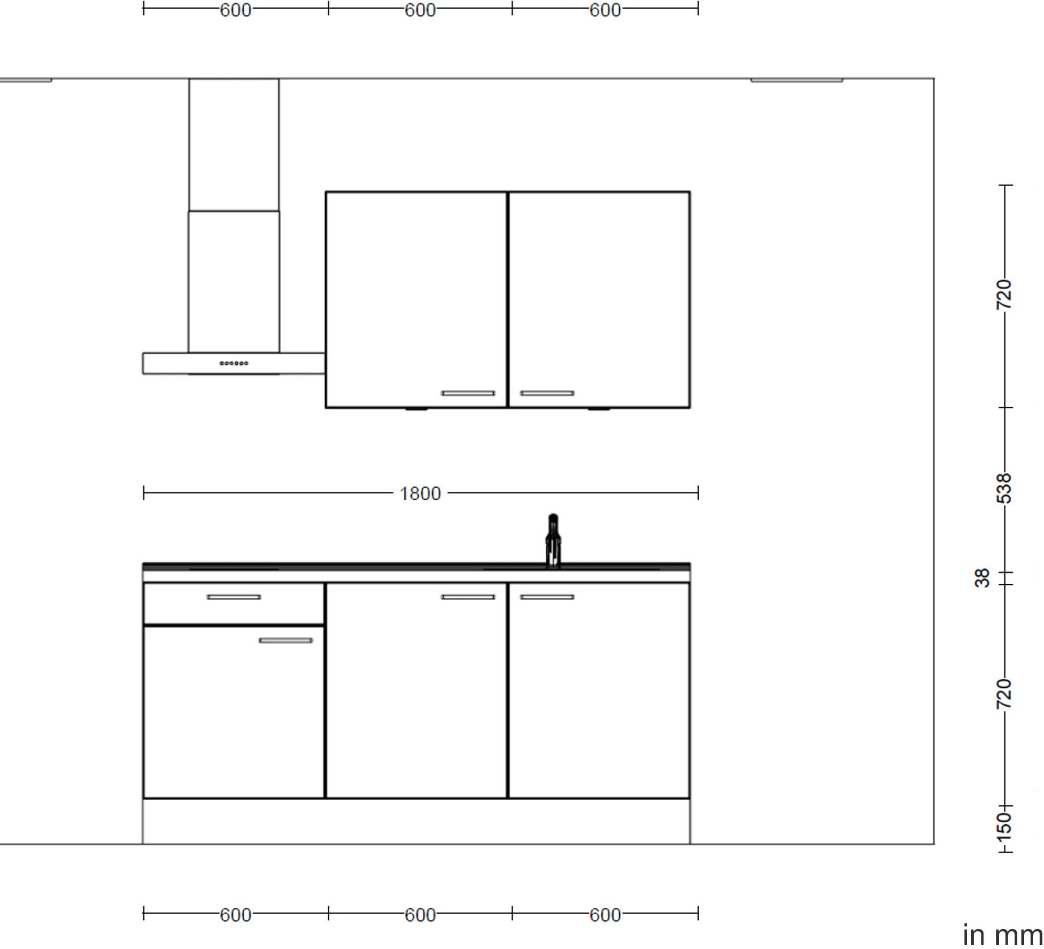 nobilia® Küchenzeile »"Riva I"«, vormontiert, Ausrichtung wählbar, Breite 180 cm, wahlw. mit E-Geräten
