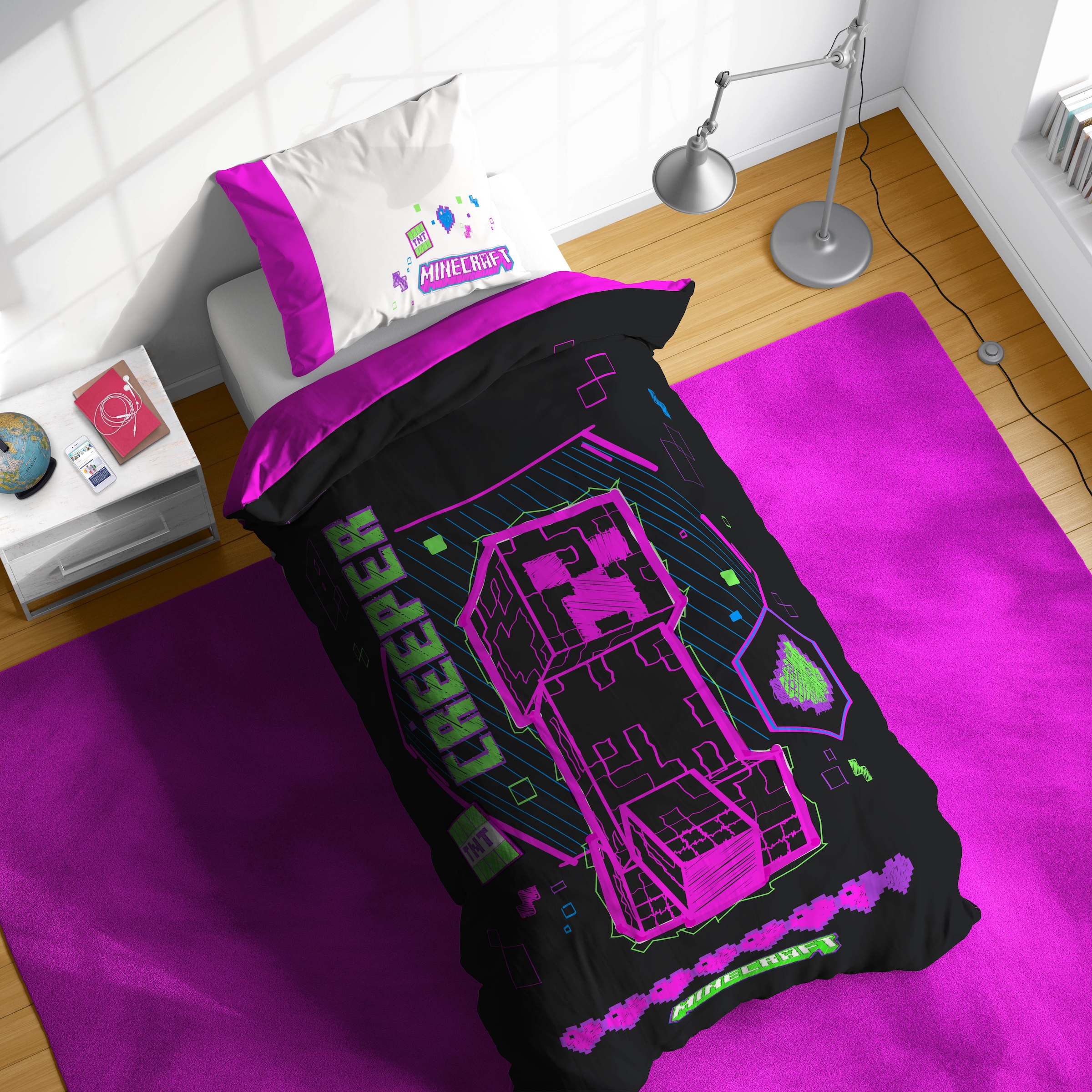 Minecraft Kinderbettwäsche »Minecraft Cyber Neon« 2 100% Baumwolle