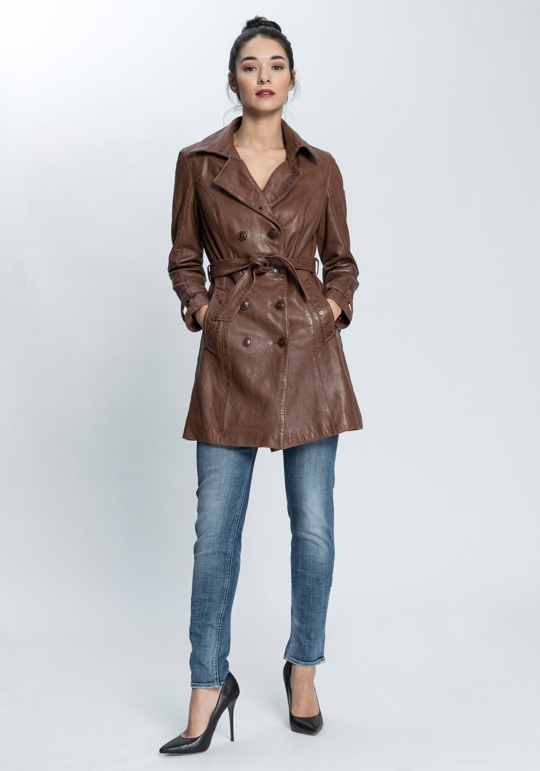 Mauritius Ledermantel »GWTaresa«, (2 tlg., mit Bindegürtel), Leder-Trenchcoat mit Bindegürtel