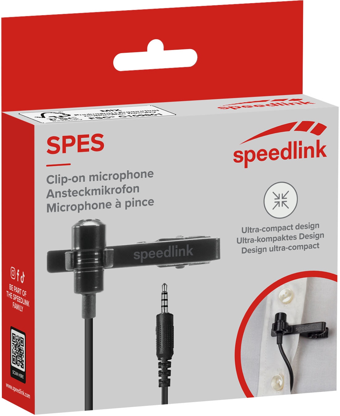 Speedlink Mikrofon »SPES Clip-On Ansteckmikrofon mit Halteklipp, Rauschunterdrückung« mit Klinkenstecker