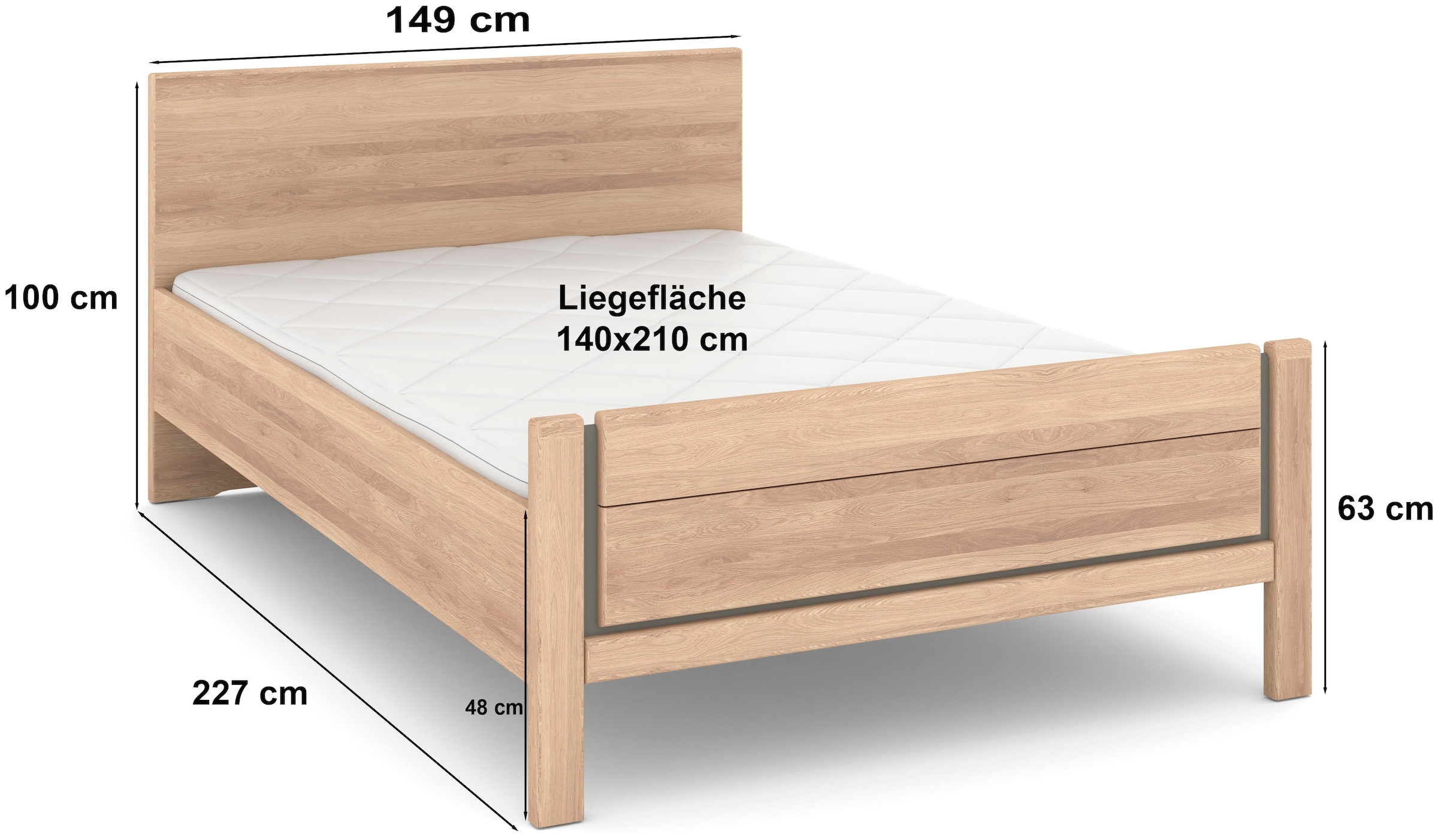 Musterring Holzbett »Sorrent, Bettgestell, Bettrahmen, teilmassiv Eiche«, (MADE IN GERMANY), Eiche teilmassiv, Liegehöhenverstellung, Stollenfußteil