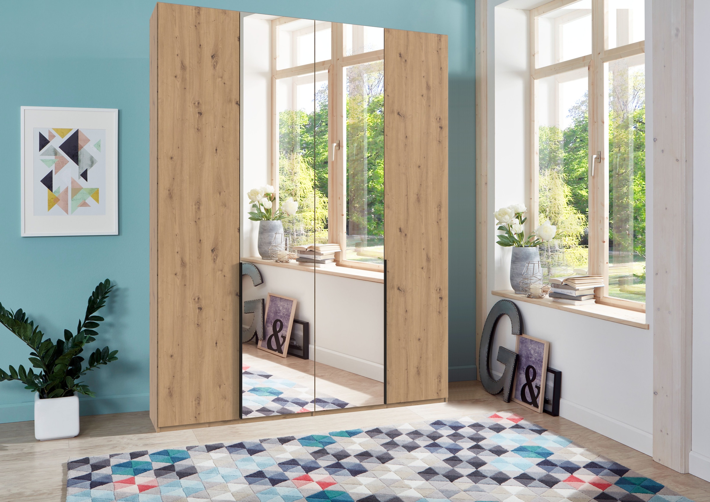 Wimex Kleiderschrank »Mugano,in 8 Breiten,3 Höhen,2 Tiefen, viele Farben, Made in Germany«, (in Basic oder Premium Ausstattung mit 2 weiteren Einlegeböden), mit langen oder kurzen Griffen aus Metall, mit oder ohne Spiegel