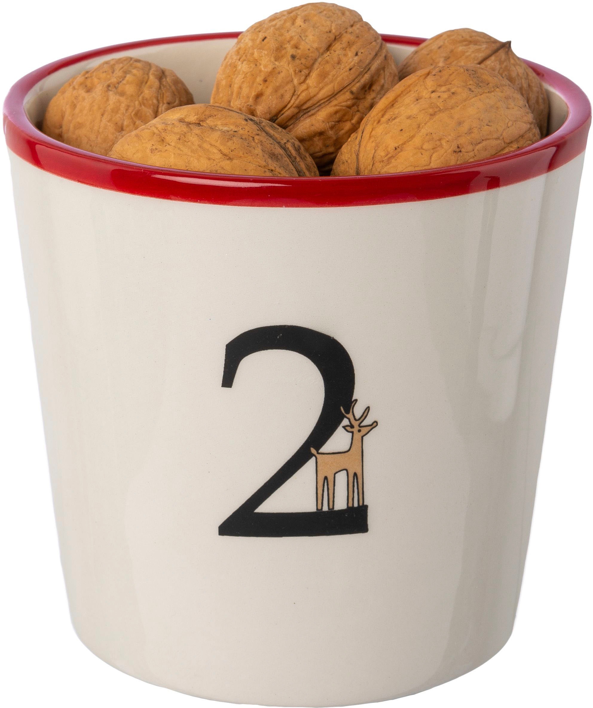 Creativ deco Kerzenhalter »Stabkerzenhalter für die Adventszeit, Weihnachtsdeko«, (Set, 4 St.), Becher aus Keramik mit Cover 1 bis 4, Höhe ca. 10 cm, Adventsleuchter