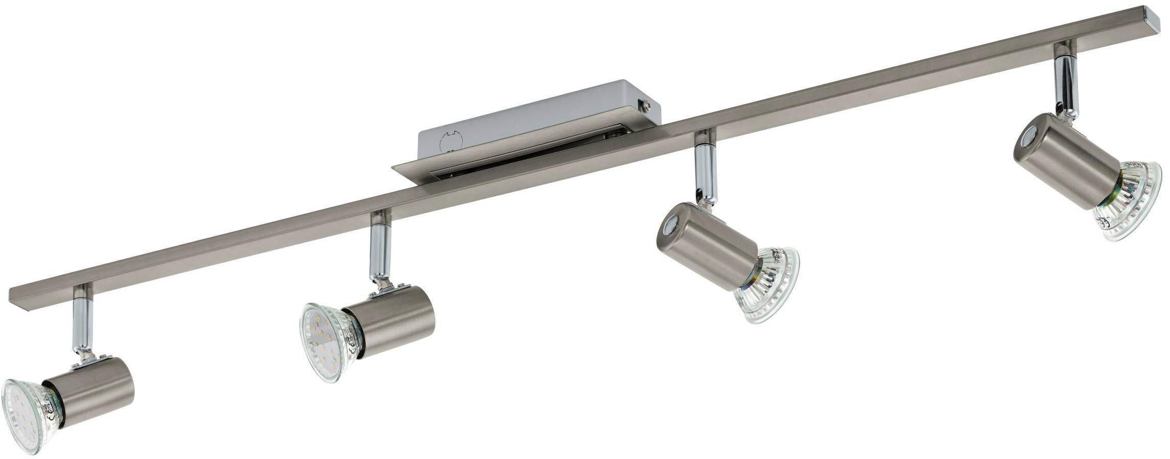 EGLO Deckenleuchte »Rottelo Deckenlampe, Metall, GU10, Deckenstrahler, Furlampe, Lampe« GU10 1 Stk. Spot - L78 x B7 cm - nickel-matt, chrom - 4X4,6W inkl.