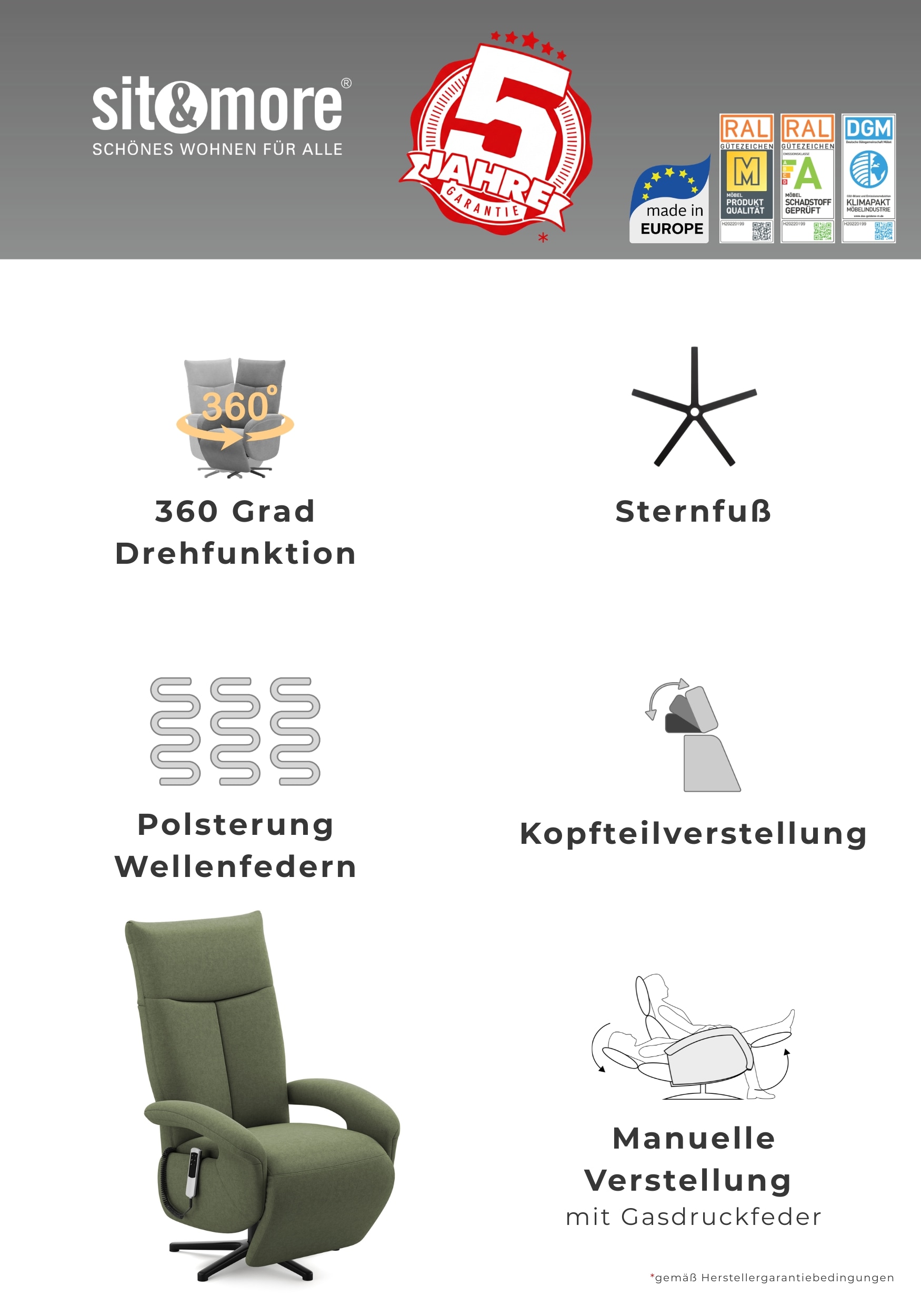 sit&more TV-Sessel »Amica, inkl. Kopfteilverstellung & Drehfunktion« wahlweise mit 2 Motoren, Akku und Aufstehhilfe