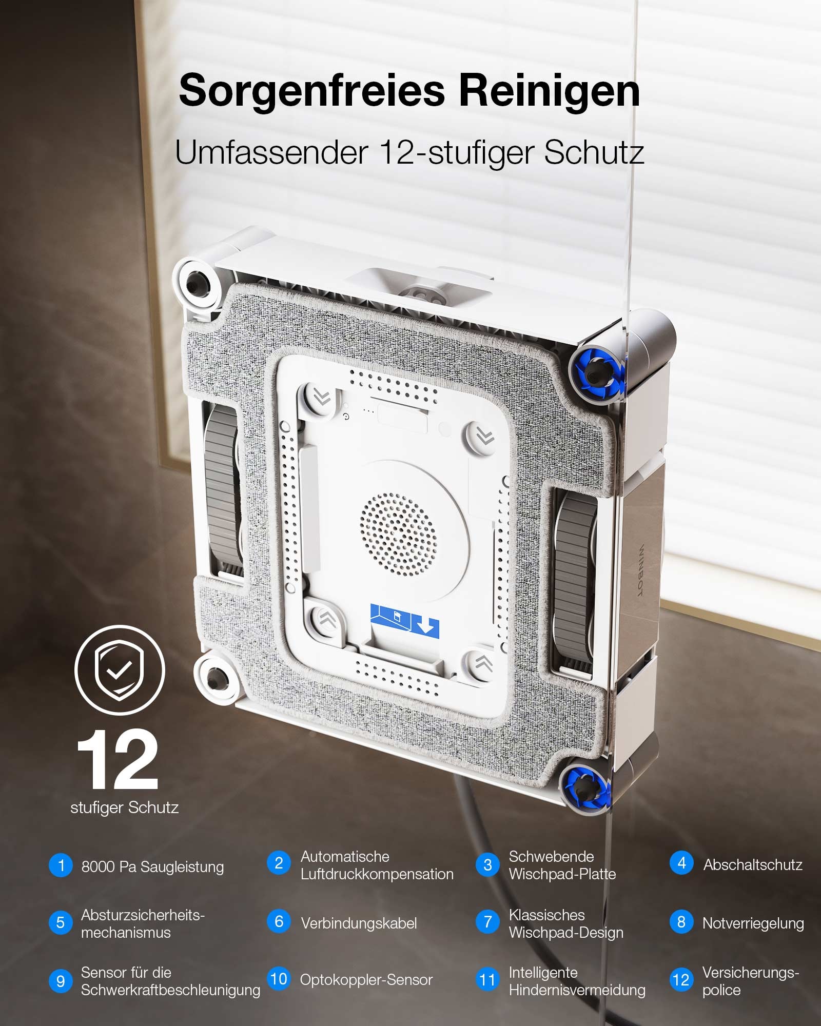 ECOVACS Fensterputzroboter »WINBOT W3 OMNI« Vortex-Reinigungssystem