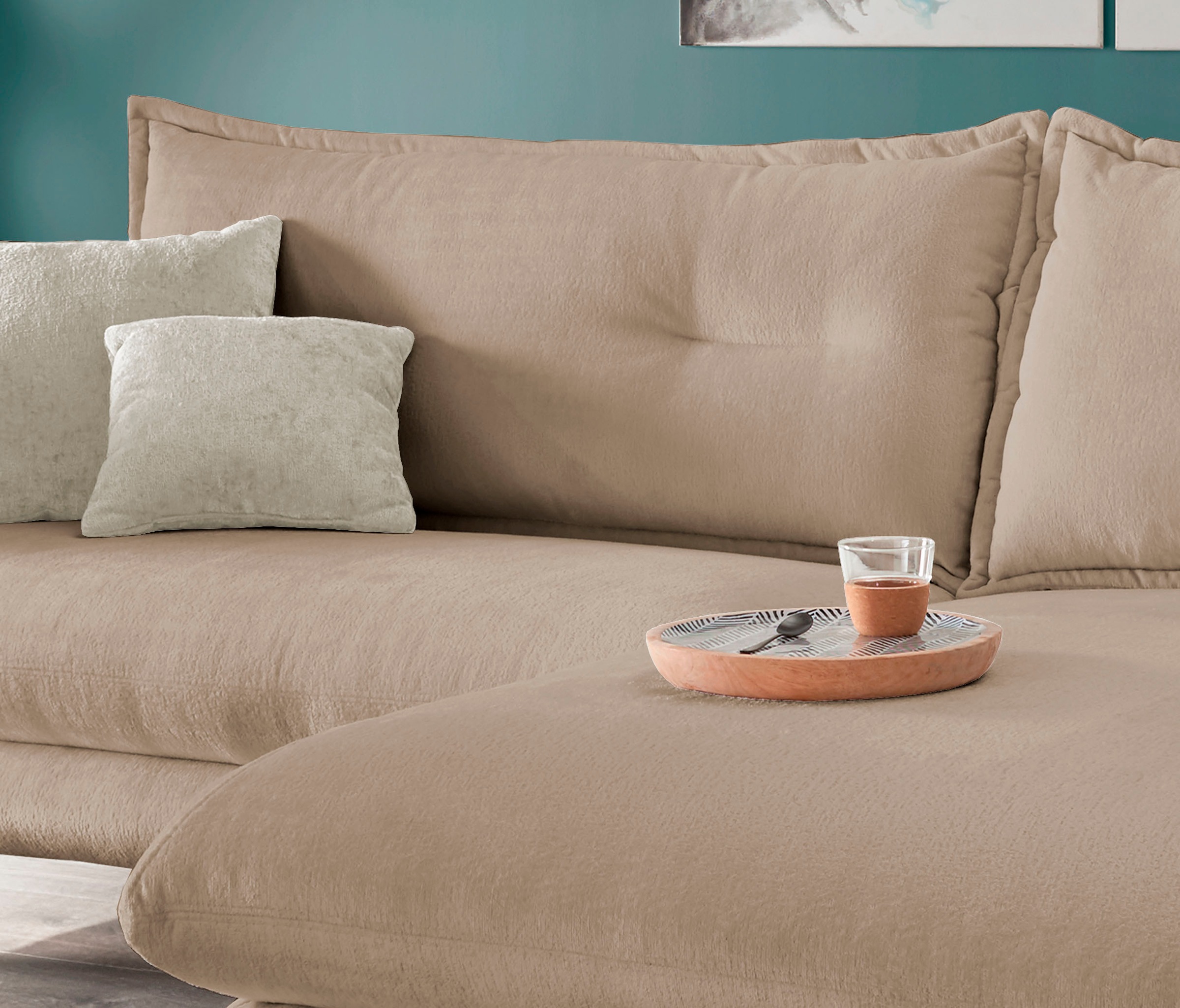 INOSIGN Ecksofa »Lazio modern und bequem, schmale Armlehnen, tolle Detailverarbeitung«, zwei verschiedene Fußfarben wählbar