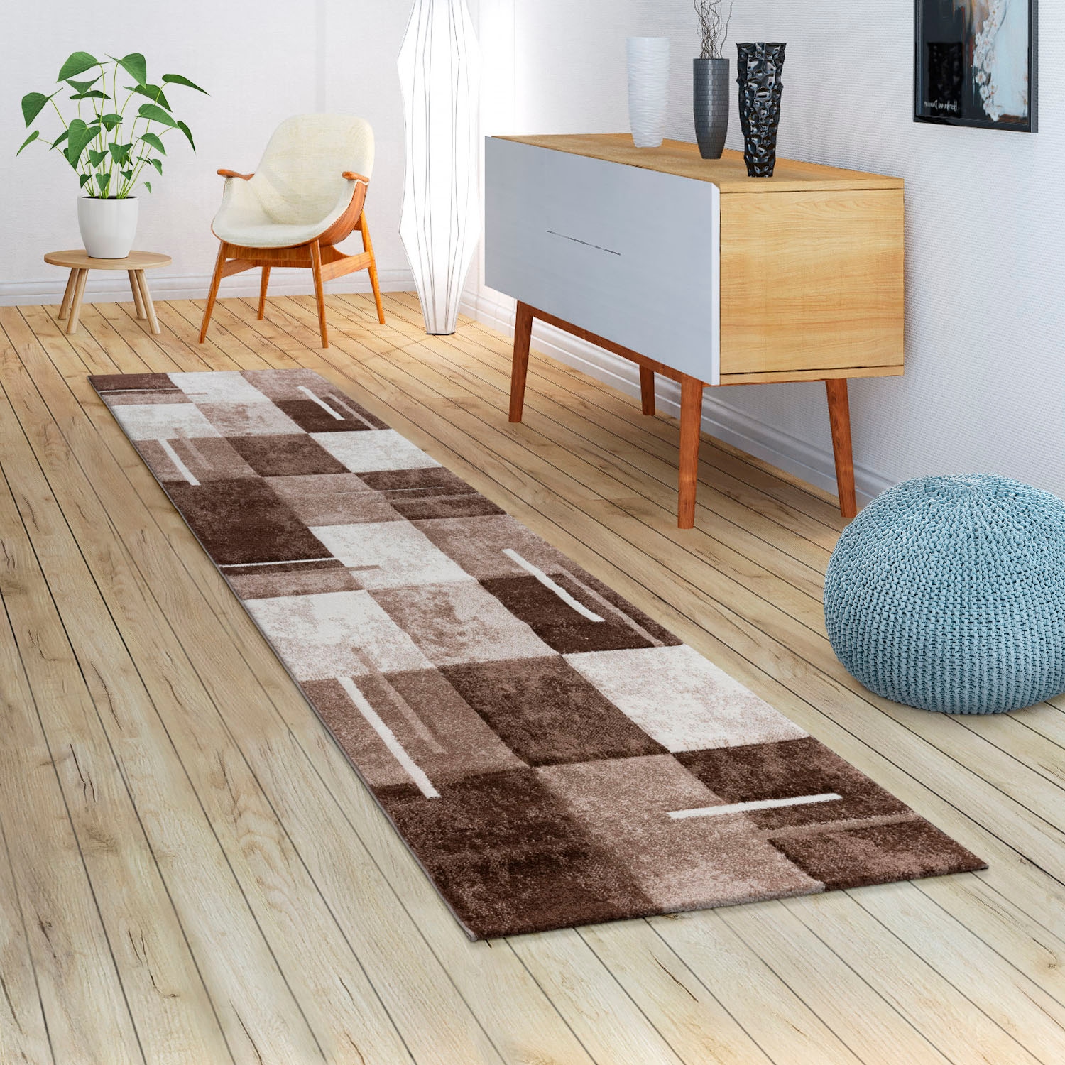 Paco Home Läufer »Diamond 663«, rechteckig, 18 mm Höhe, Teppich-Läufer, Kurzflor, Karo Muster, 3D-Design