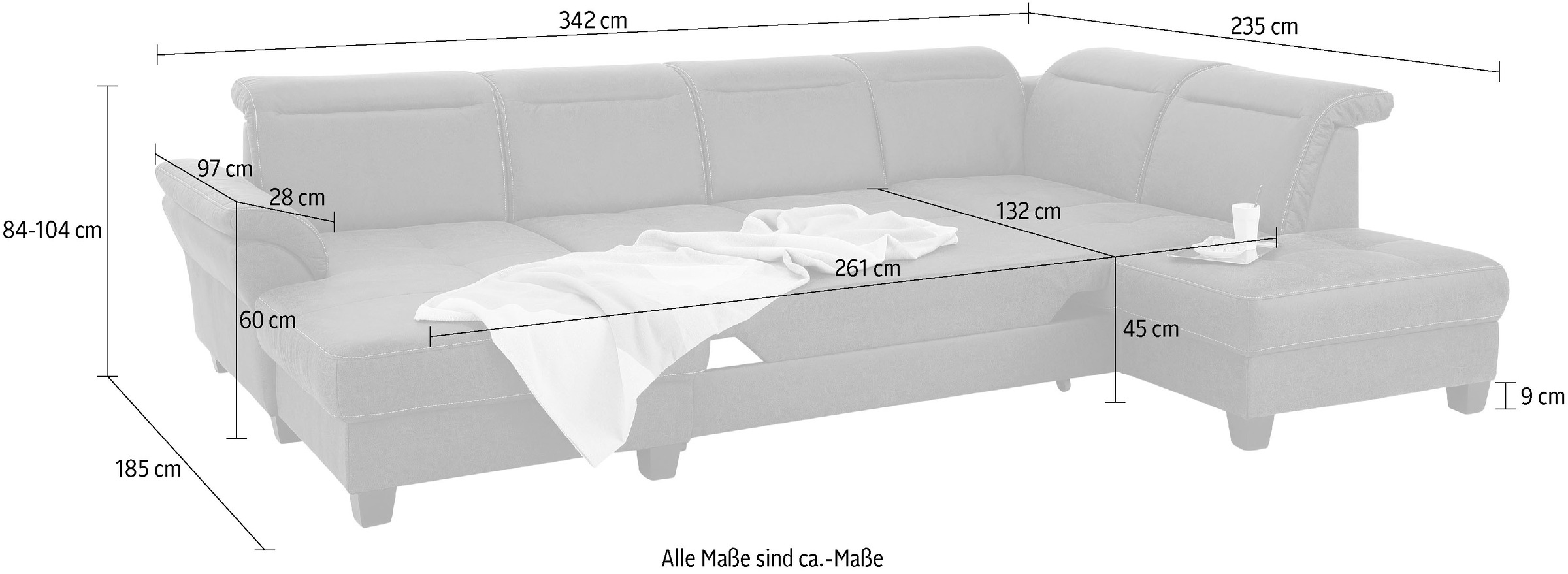 Home affaire Wohnlandschaft »Solvei U-Form«, Sitztiefenverstellung und Federkern, wahlweise Kopfteilverstellung