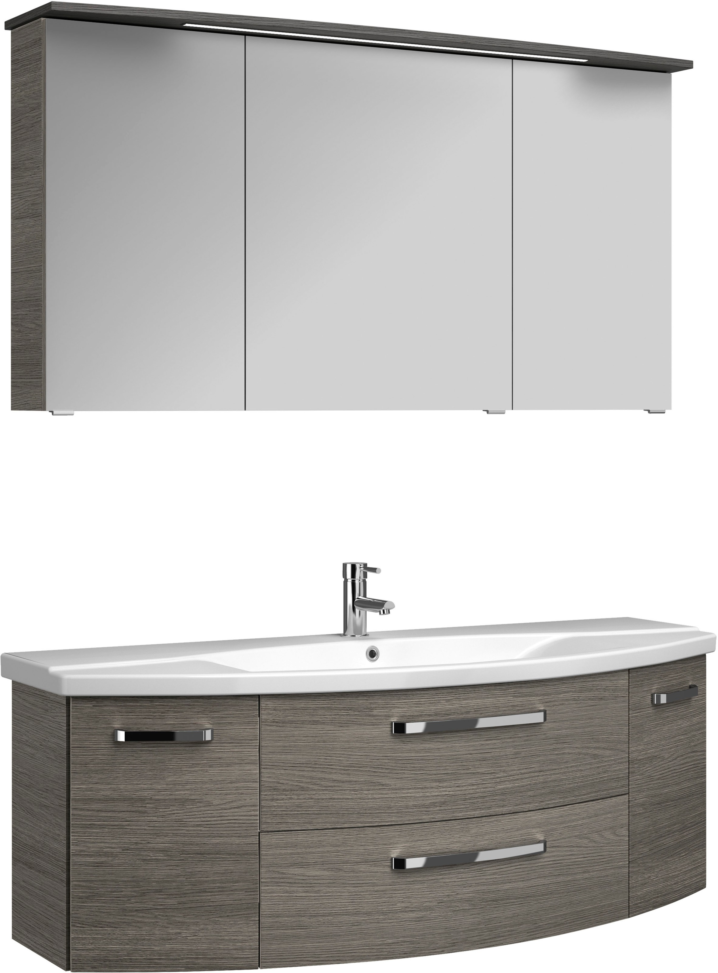 Saphir Badmöbel-Set »Serie 4010 2-teilig Keramik-Waschtisch mit LED-Spiegelschrank«, (Set), Badezimmer Set 144 cm breit, inkl. Türdämpfer, 5 Türen, 2 Schubladen