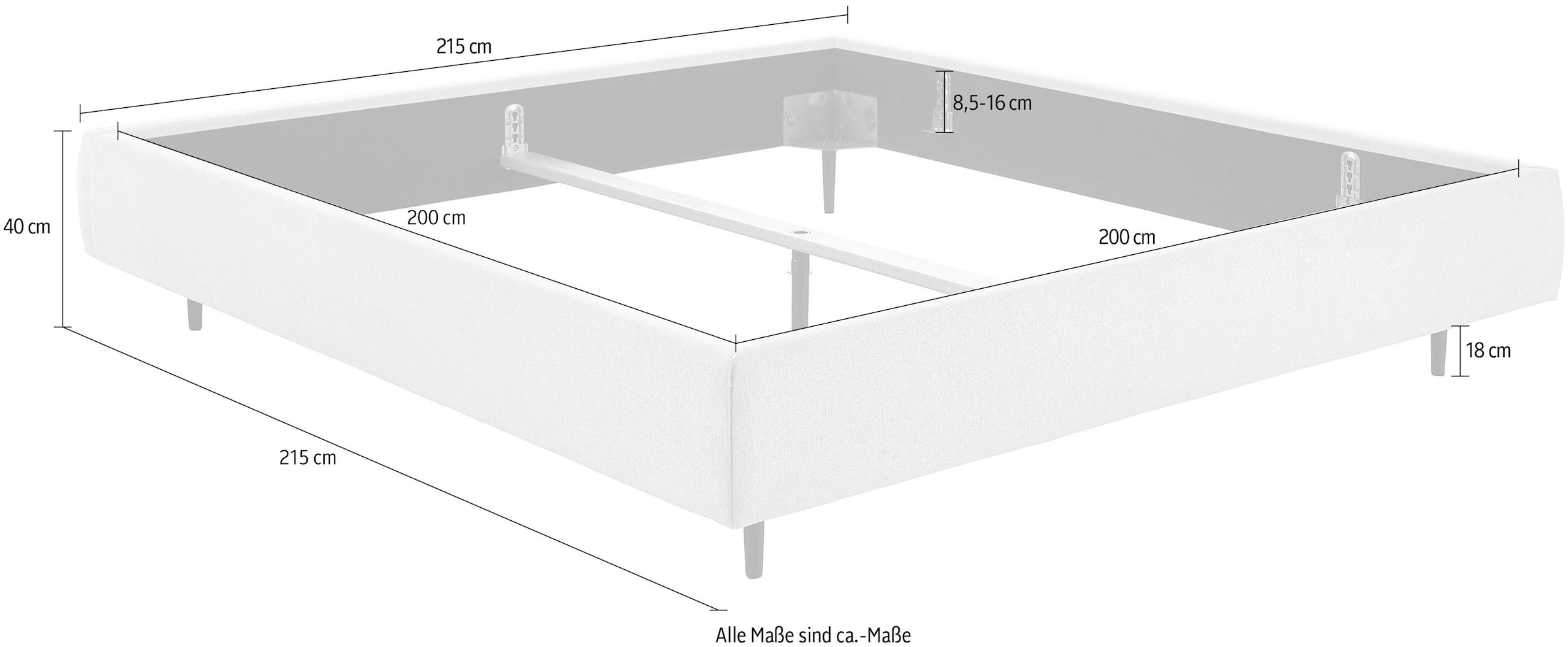 Home affaire Polsterbett »Lumira, rahmenhohes Design & wahweise Überlänge« inkl. 7-fache Einlegetiefenverstellung & saugroboterfreundliche Höhe