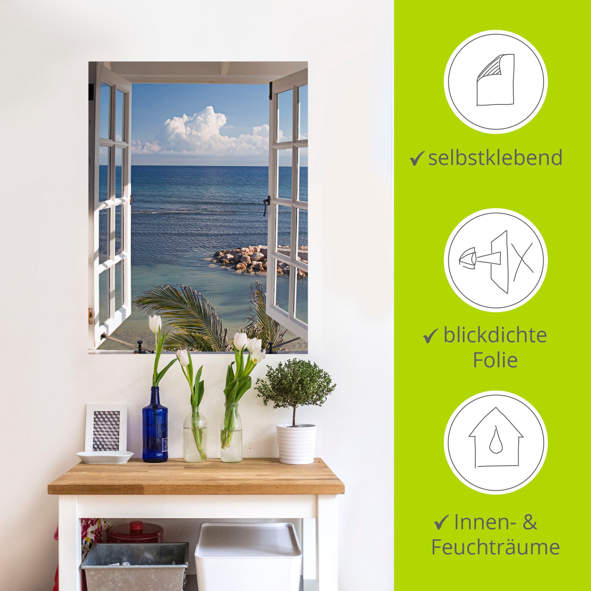 Artland Wandbild »Fenster zum Paradies«, Fensterblick, (1 St.), als Alubild, Outdoorbild, Leinwandbild, Poster, Wandaufkleber