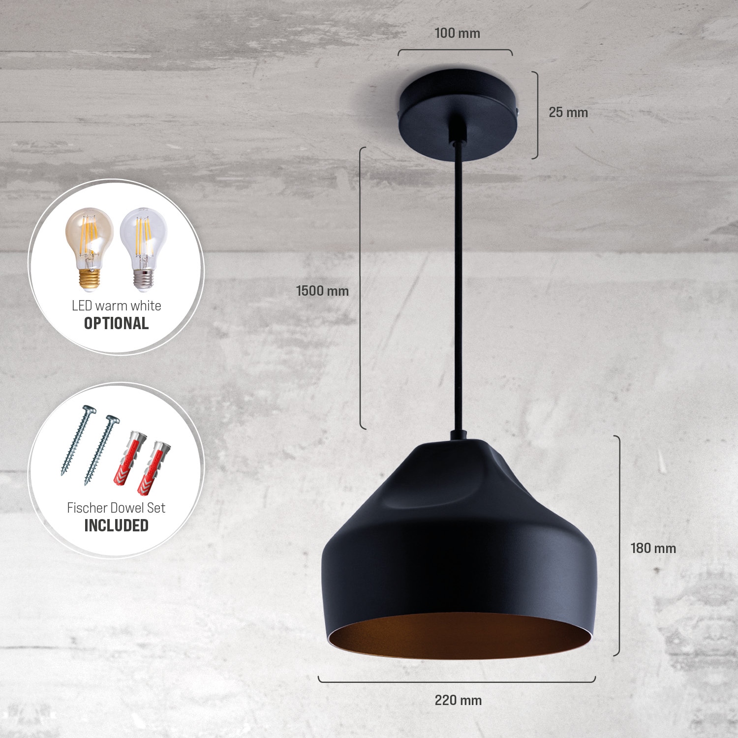 Paco Home Pendelleuchte »HURLEY U«, 1 flammig, Leuchtmittel E27 | ohne Leuchtmittel, Hängelampe Esszimmer Küchenlampe Hängend Esstischlampe Innen Gold