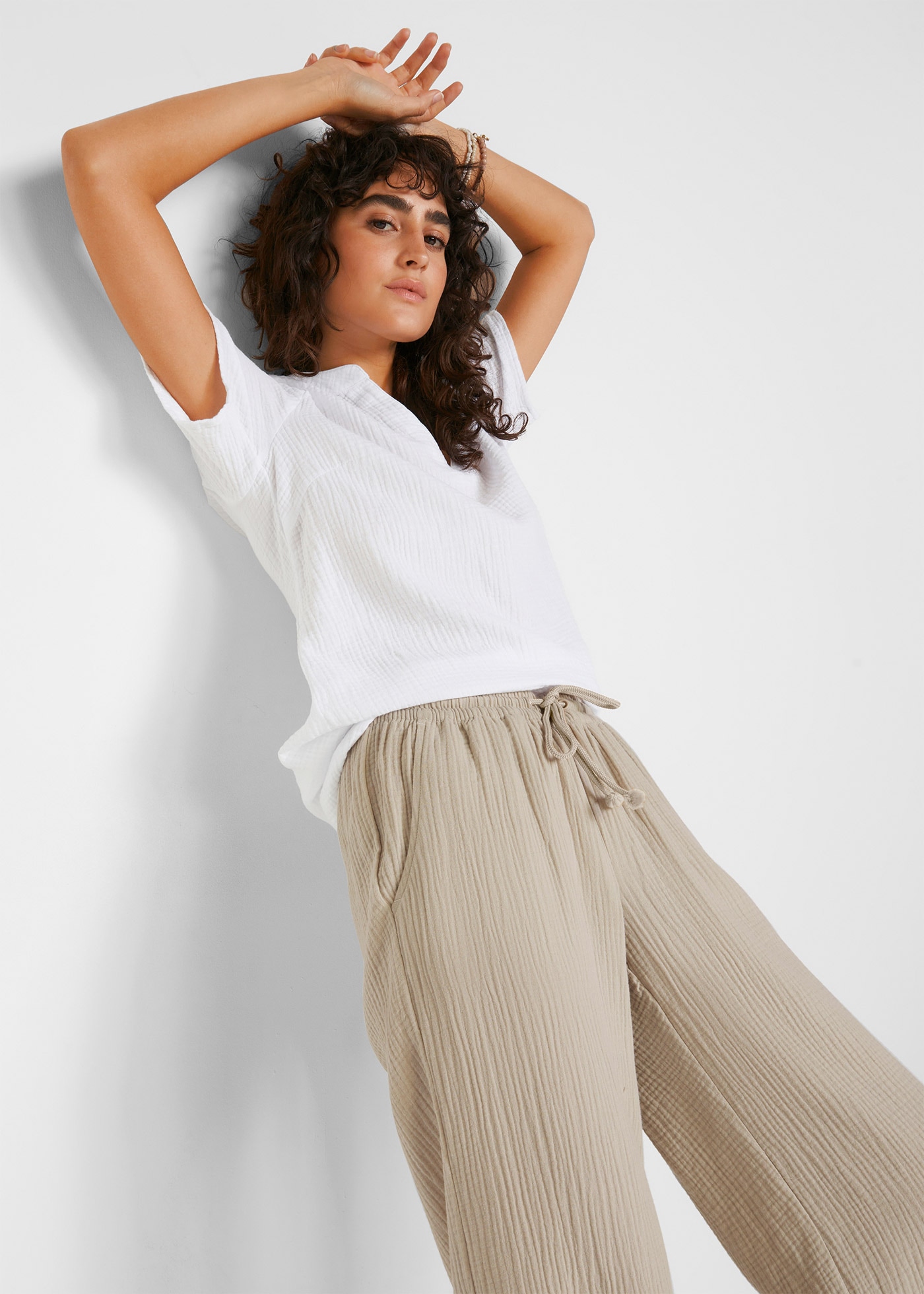bonprix Palazzohose »Palazzo-Hose aus Musselin«  aus Musselin, lockere Passform, elastischer Bund, knöchellang