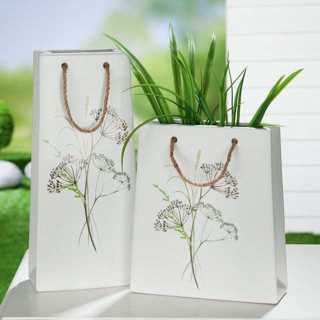 GILDE Dekovase »Gräserstrauß, in Taschenform, Höhe ca. 32 cm«, (1 St.),  dekorative Vase aus Keramik, Dekoobjekt auf Raten bestellen