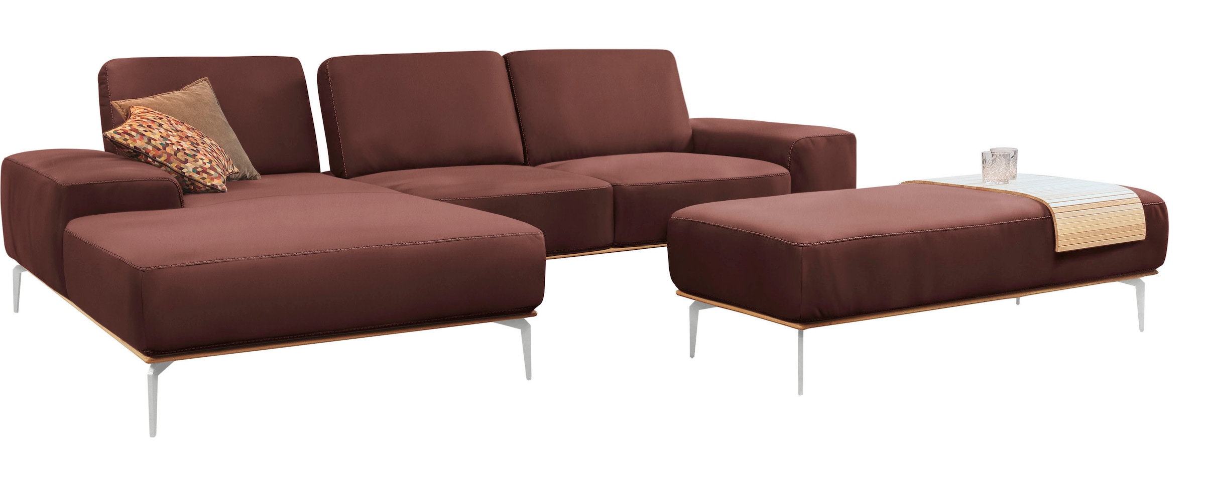 W.SCHILLIG Ecksofa »run, Designsofa mit tollem Sitzkomfort, bequem, L-Form«, mit elegantem Holzsockel, Füße in Chrom glänzend, Breite 319 cm