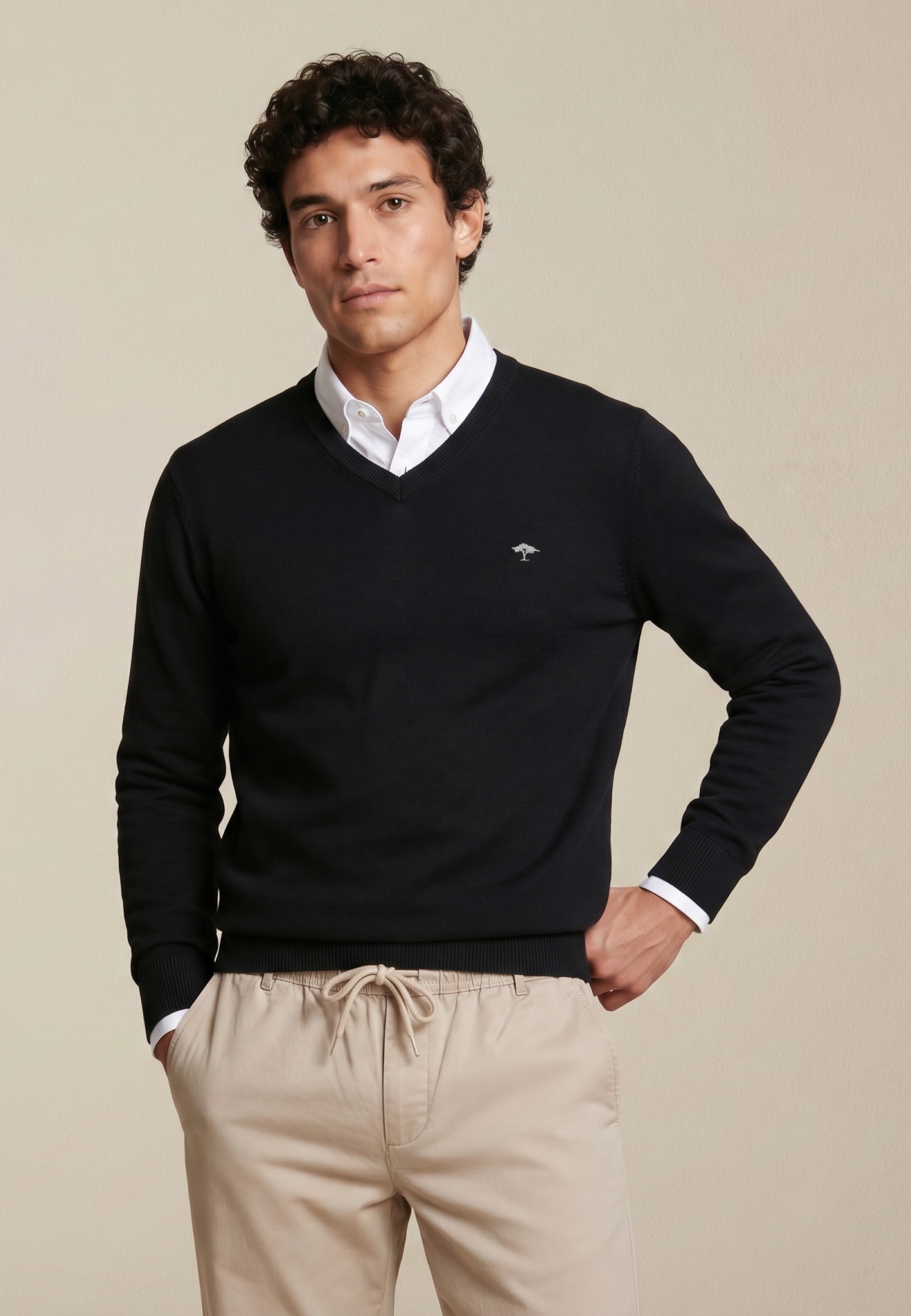 FYNCH-HATTON Strickpullover »FYNCH-HATTON Pullover mit V-Kragen« aus Baumwolle, mit V-Ausschnitt, bequeme Passform