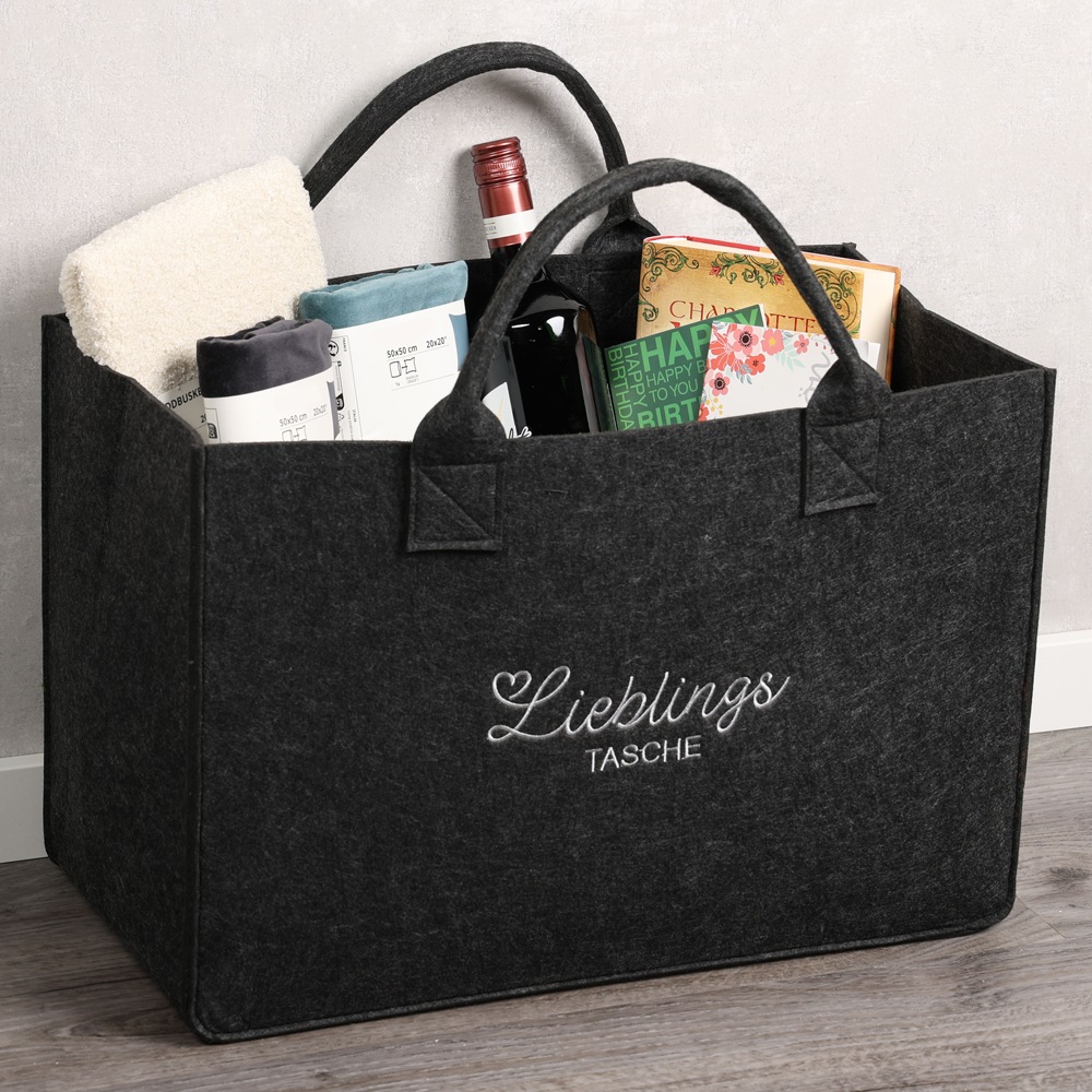 KESPER® Henkeltasche »Aufbewahrungstaschen „Lieblingstasche“ im 2-er Set, in Filz-Optik«, (Set, 2 tlg.), 2 verschiedene Farben, 100% Polyester, 50x25x34 cm