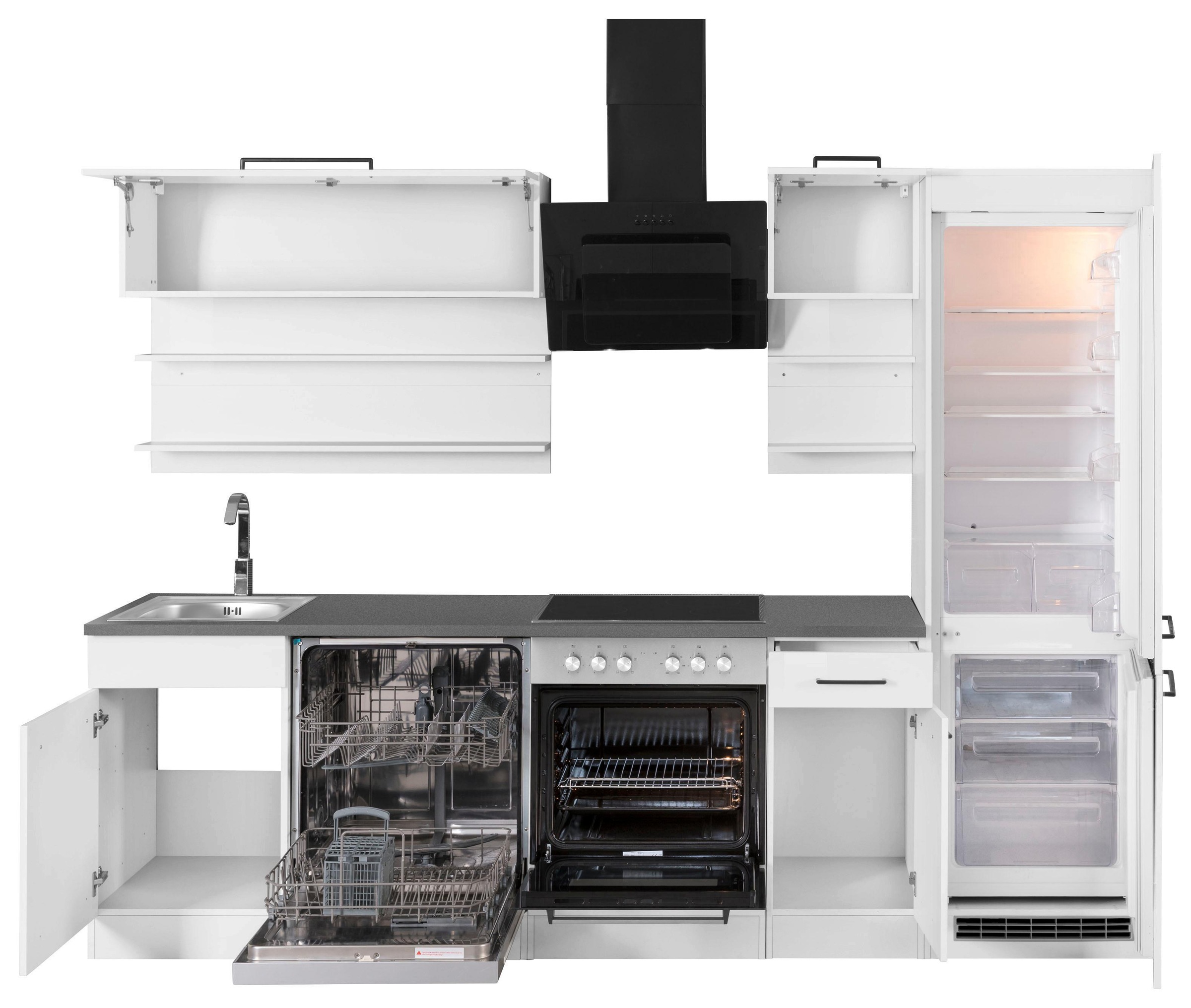 KOCHSTATION Küchenzeile »KS-Tulsa«, mit E-Geräten, Breite 270 cm, schwarze Metallgriffe, MDF Fronten