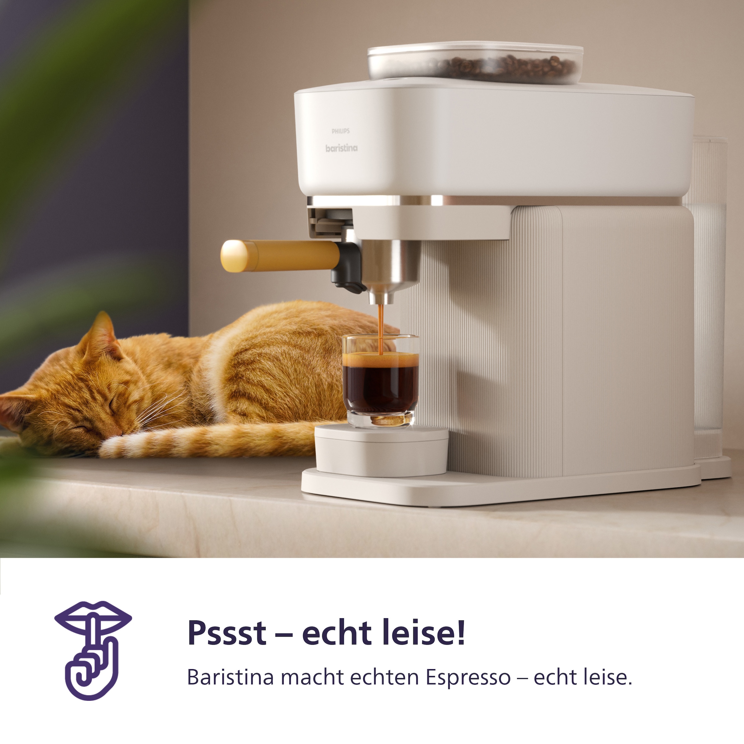 PHILIPS baristina Espressomaschine »BAR300/03 mit Mahlwerk für ganze Bohnen« 16 bar Pumpendruck, Naturweiß​/Mangogelb