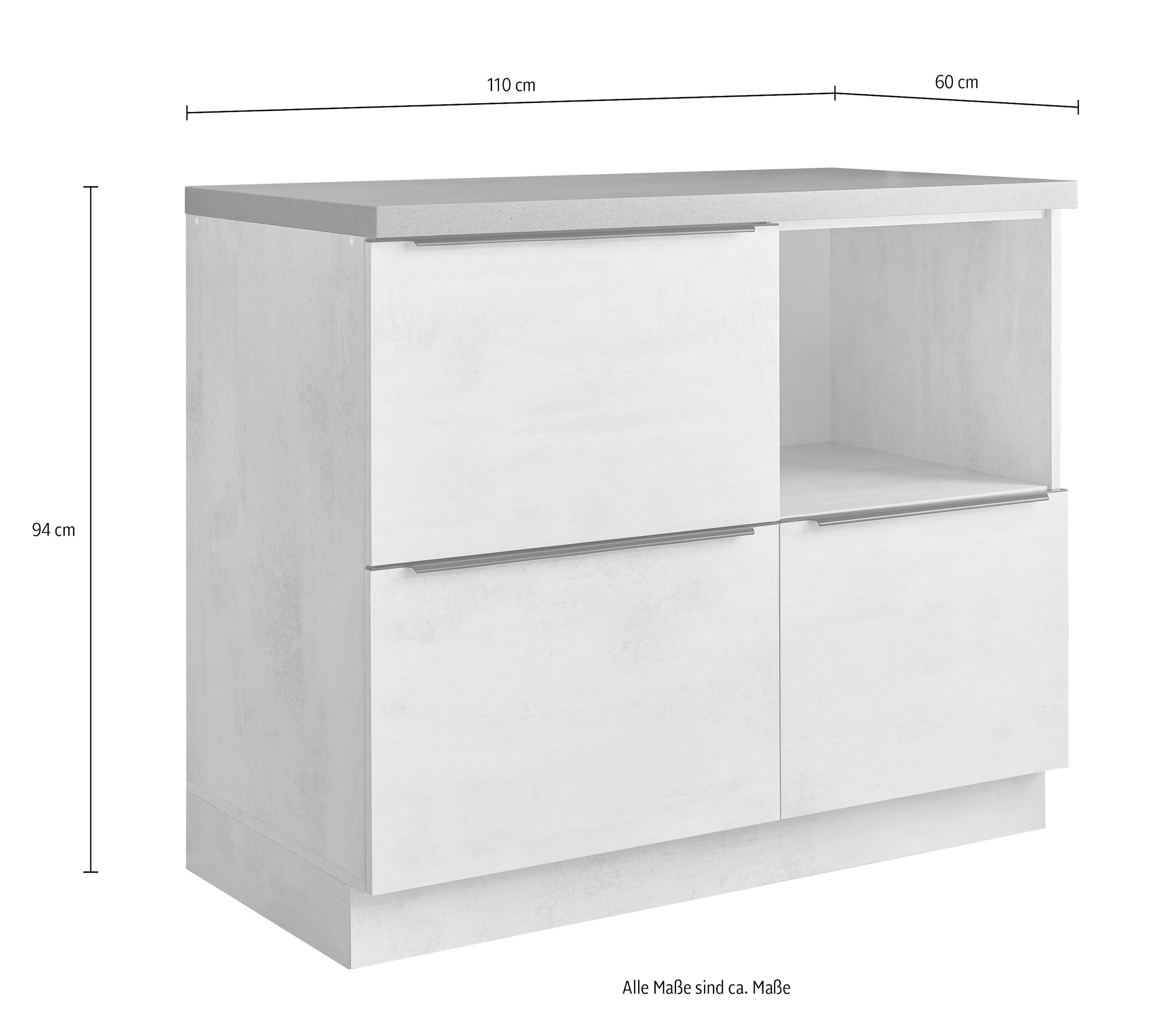 BASIC by Balculina Unterschrank »Sanibel Küchenschrank mit Auszügen BxHxT 110x94x60« 1 Stk. tlg. Breite 110cm, Melaminbeschichtung, 3 Auszüge, 1 offenes Fach