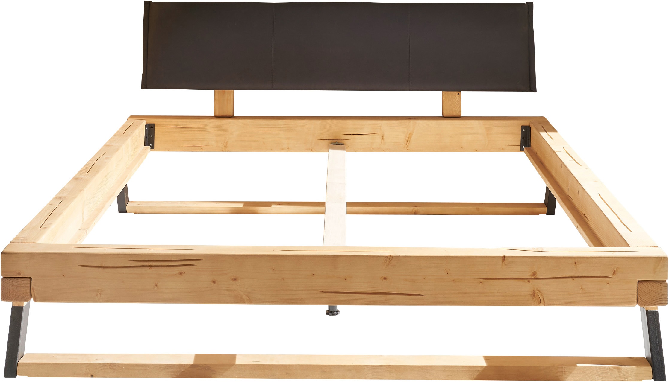 Schlafkontor Bettgestell »Lobia Massivholzbett, gepolstertes Kopfteil«, 180x200 cm, Doppelbett in Fichte natur