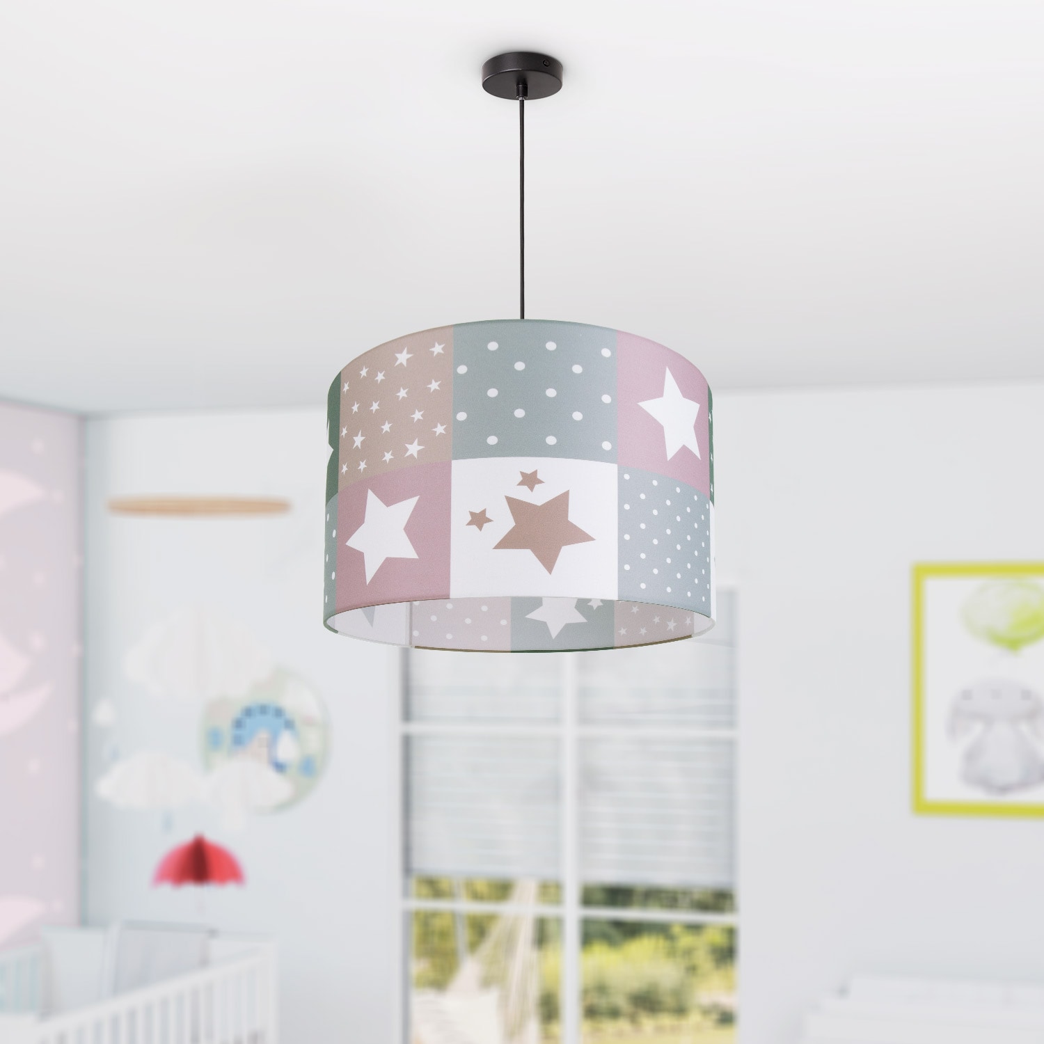 Paco Home Pendelleuchte »Cosmo 345«, 1 flammig, Leuchtmittel E27 | ohne Leuchtmittel, Kinderlampe Deckenlampe LED Kinderzimmer Lampe Sternen Motiv E27