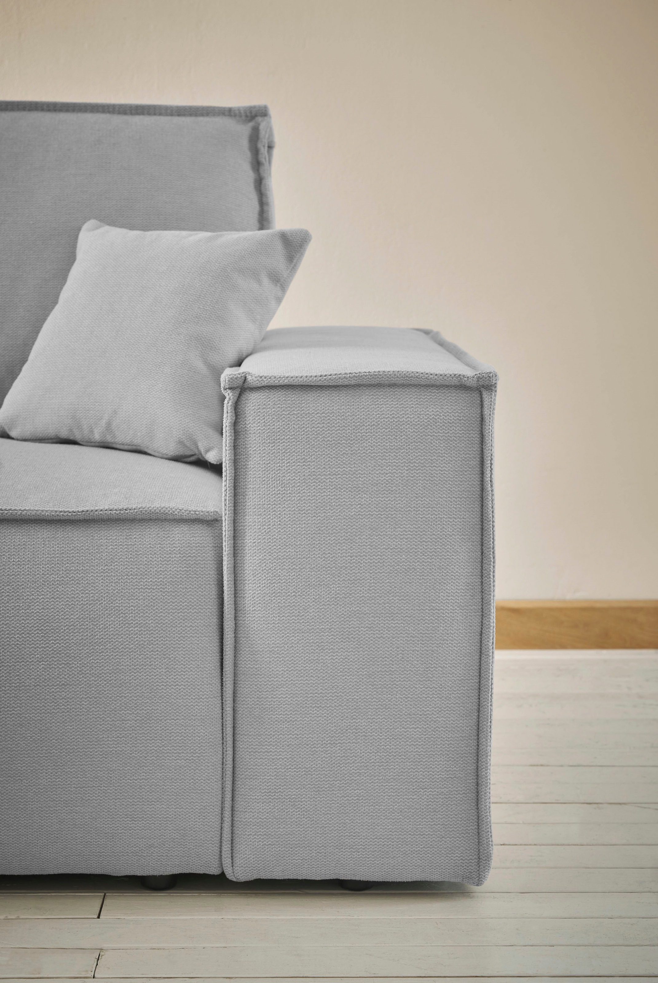 andas Ecksofa »Finnley Schlafsofa 267 cm in Bouclé, Struktur fein u. Cord, L-Form,«, Schlaffunktion m. Bettkasten (136/210 cm), Bouclé, Struktur und Cord