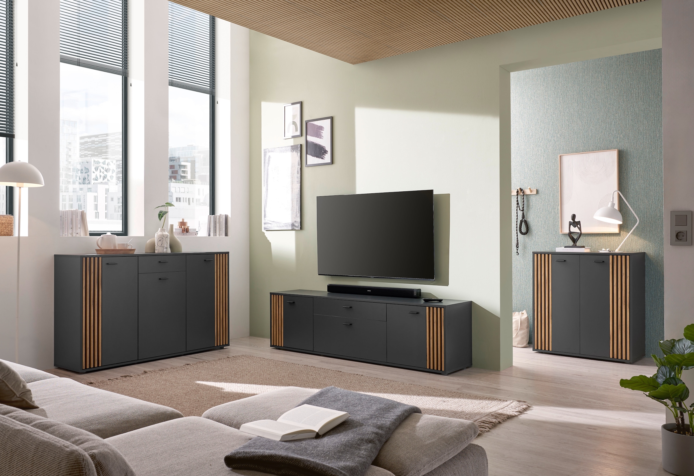 HBZ Lowboard »Dublin TV-Schrank, BxHxT 180x50x38cm«, (1 St.), Breite 180cm, Softclose, Metallgriffe
