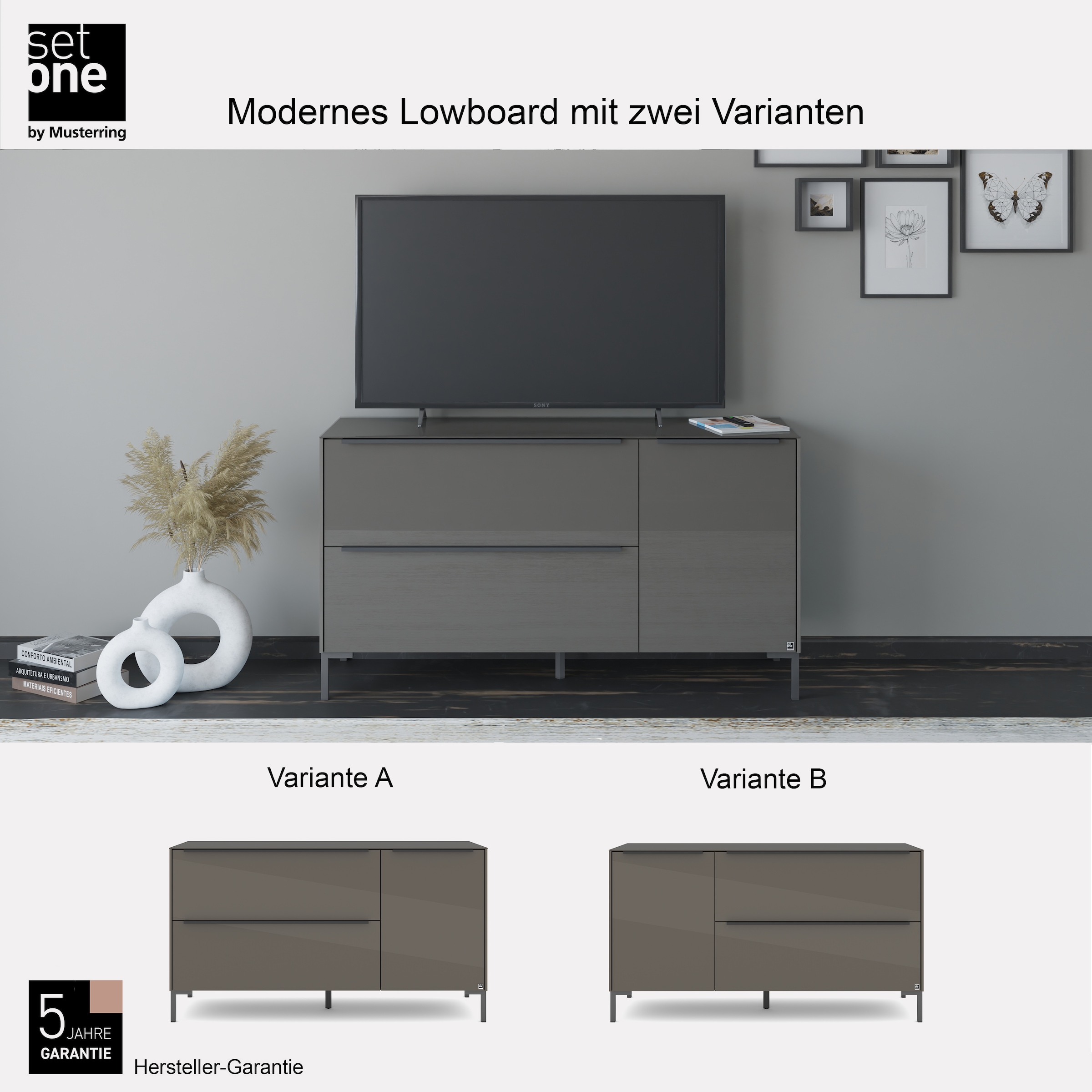 set one by Musterring Lowboard »Reno« 1 Stk. tlg. Mit Winkelfuß in diversen Farben, 77 cm Höhe & Farbauswahl