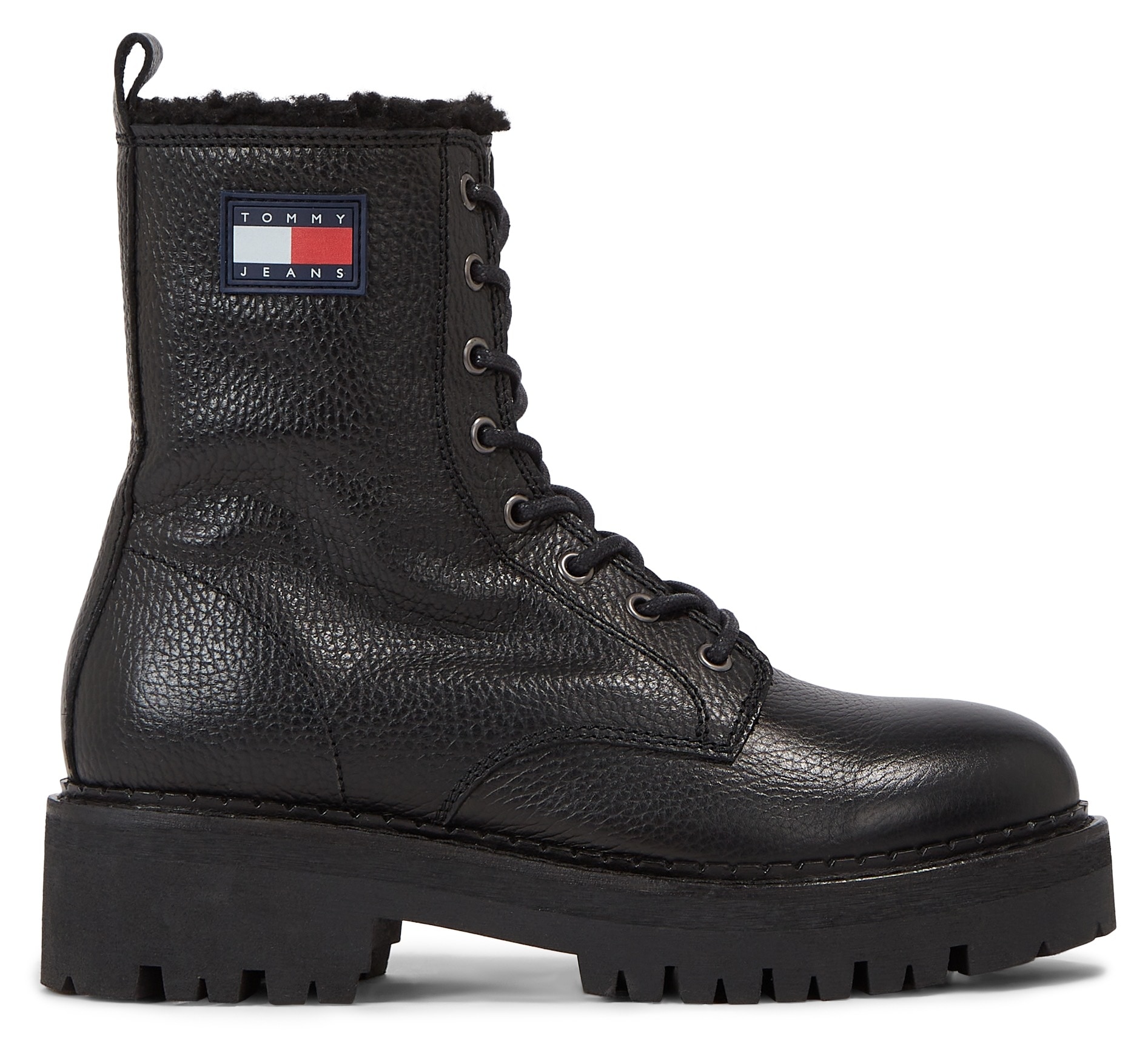 Tommy Jeans Winterstiefelette »TJW URBAN BOOT TUMBLED LTR WL«, Blockabsatz, Plateau, Schnürboots mit seitlicher Logoflagge