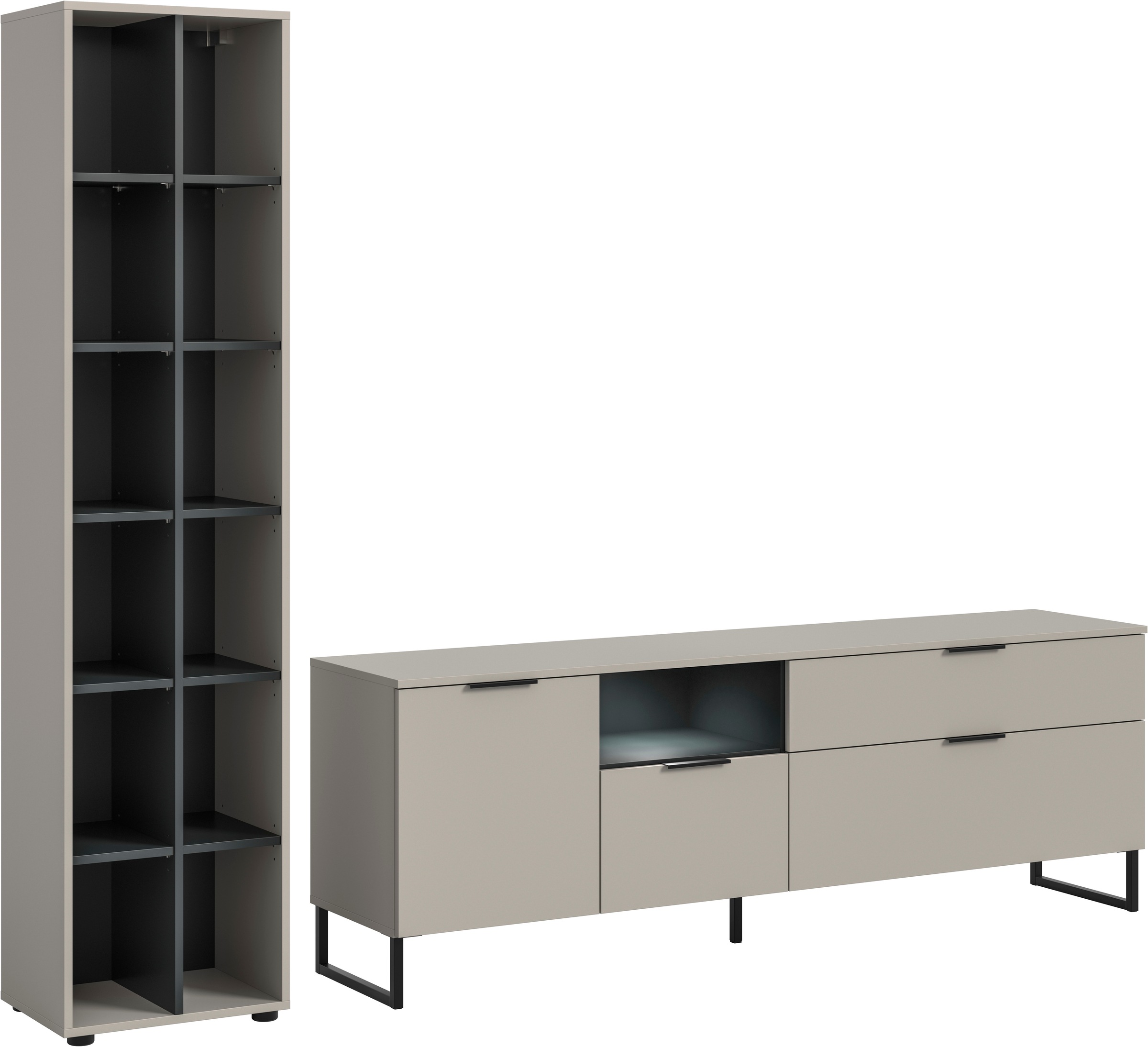 INOSIGN Wohnwand »ADIO, Breite 245 cm, 2-teiliges Set, mit Metall-Kufenfüße günstig online kaufen