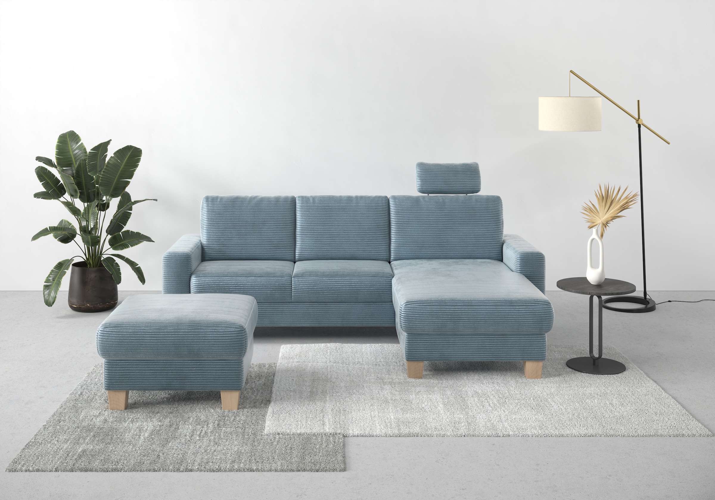 Home affaire Ecksofa »Summer L-Form« mit Recamiere, mit oder ohne Bettfunktion und Bettkasten, Cord-Bezug