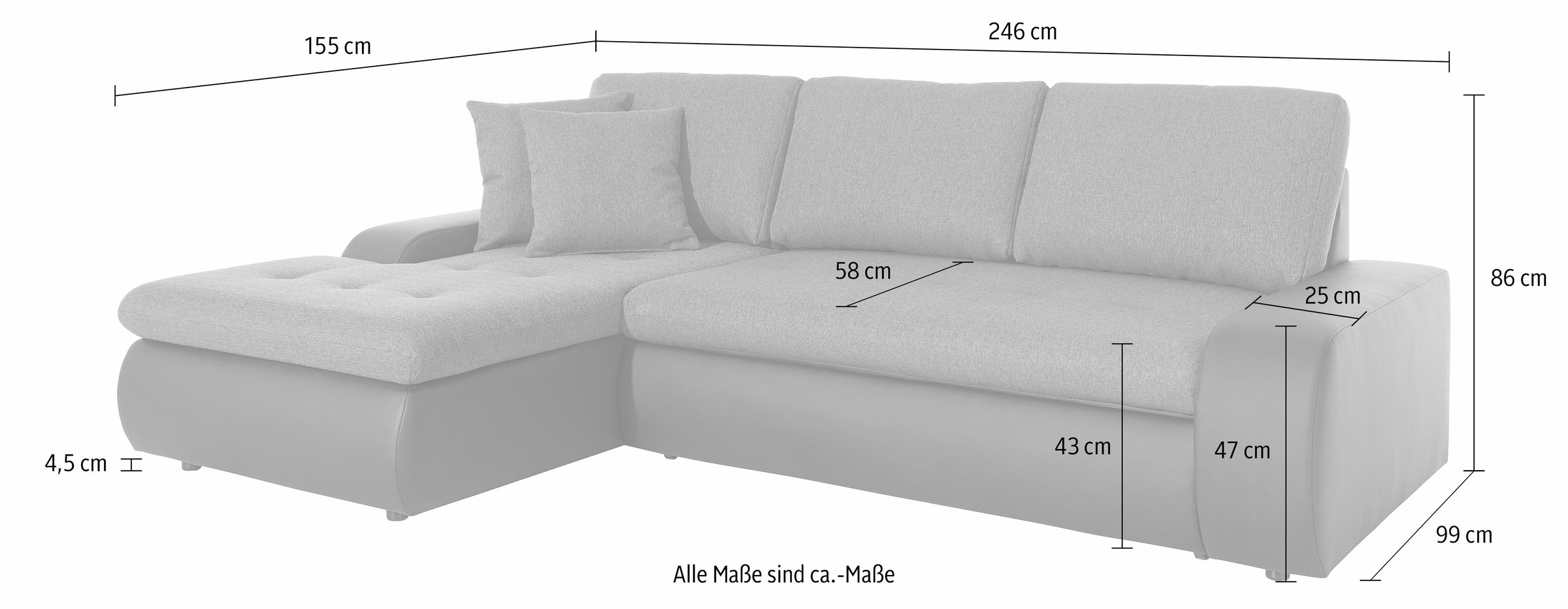 TRENDMANUFAKTUR Ecksofa »Indie, modern und bequem, Materialmix, L-Form«, wahlweise XL oder XXL