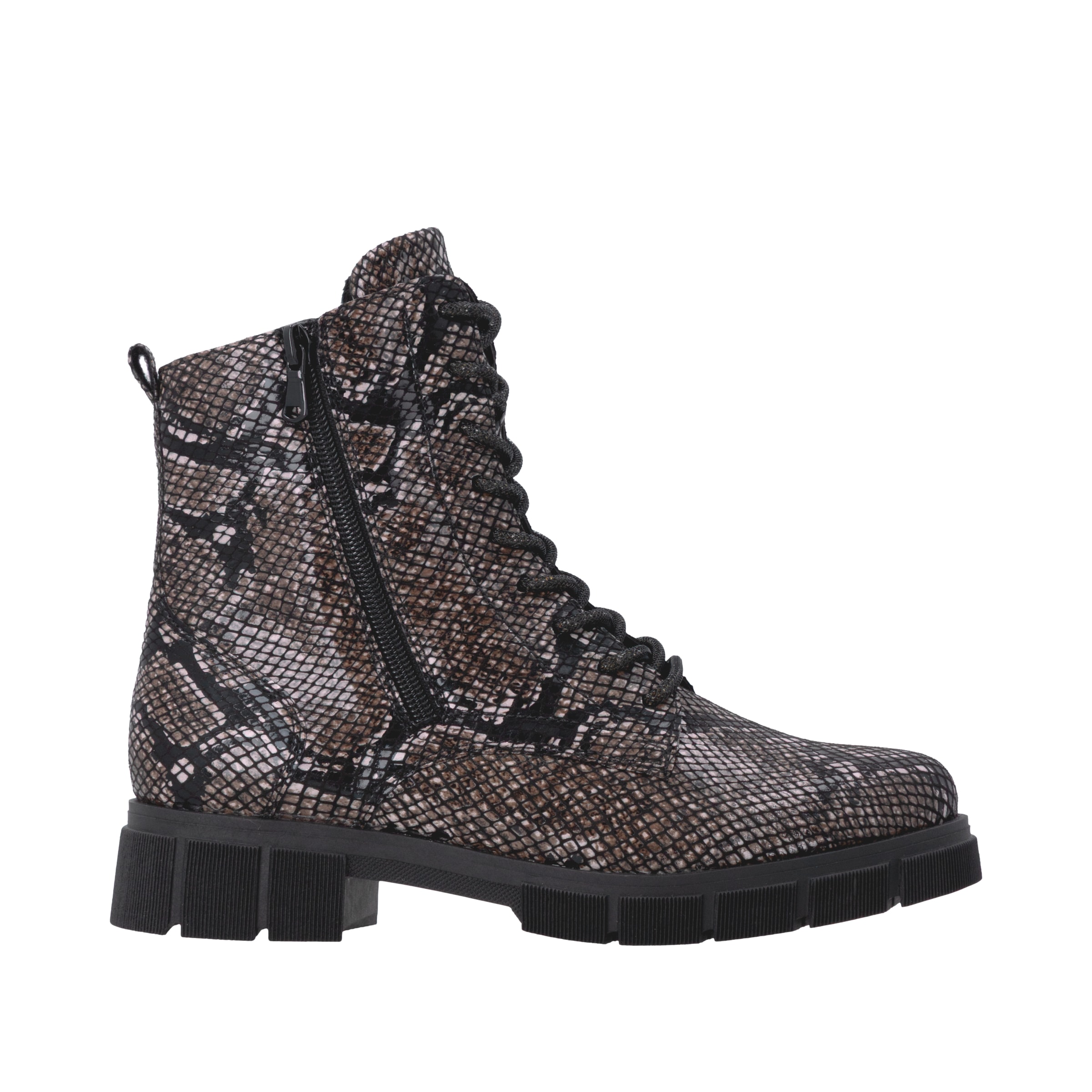 Remonte Schnürstiefelette  Blockabsatz, Schnürboots im modischem Reptilien-Look