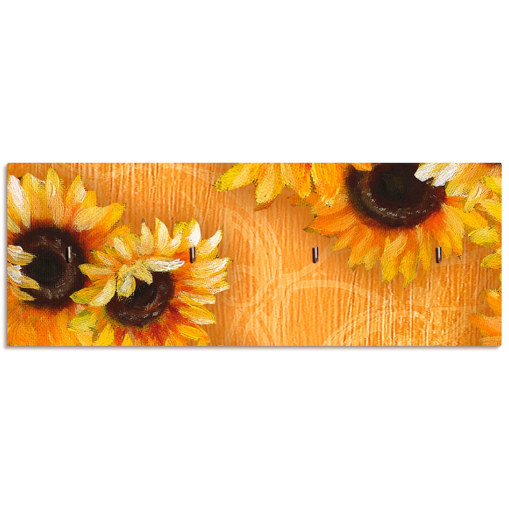 Artland Hakenleiste »Sonnenblumen«, aus Holz mit 4 Schlüsselhaken – Schlüsselboard, Schlüsselbretter, Schlüsselhalter, Schlüsselaufhänger für den Flur – Stil: Modern