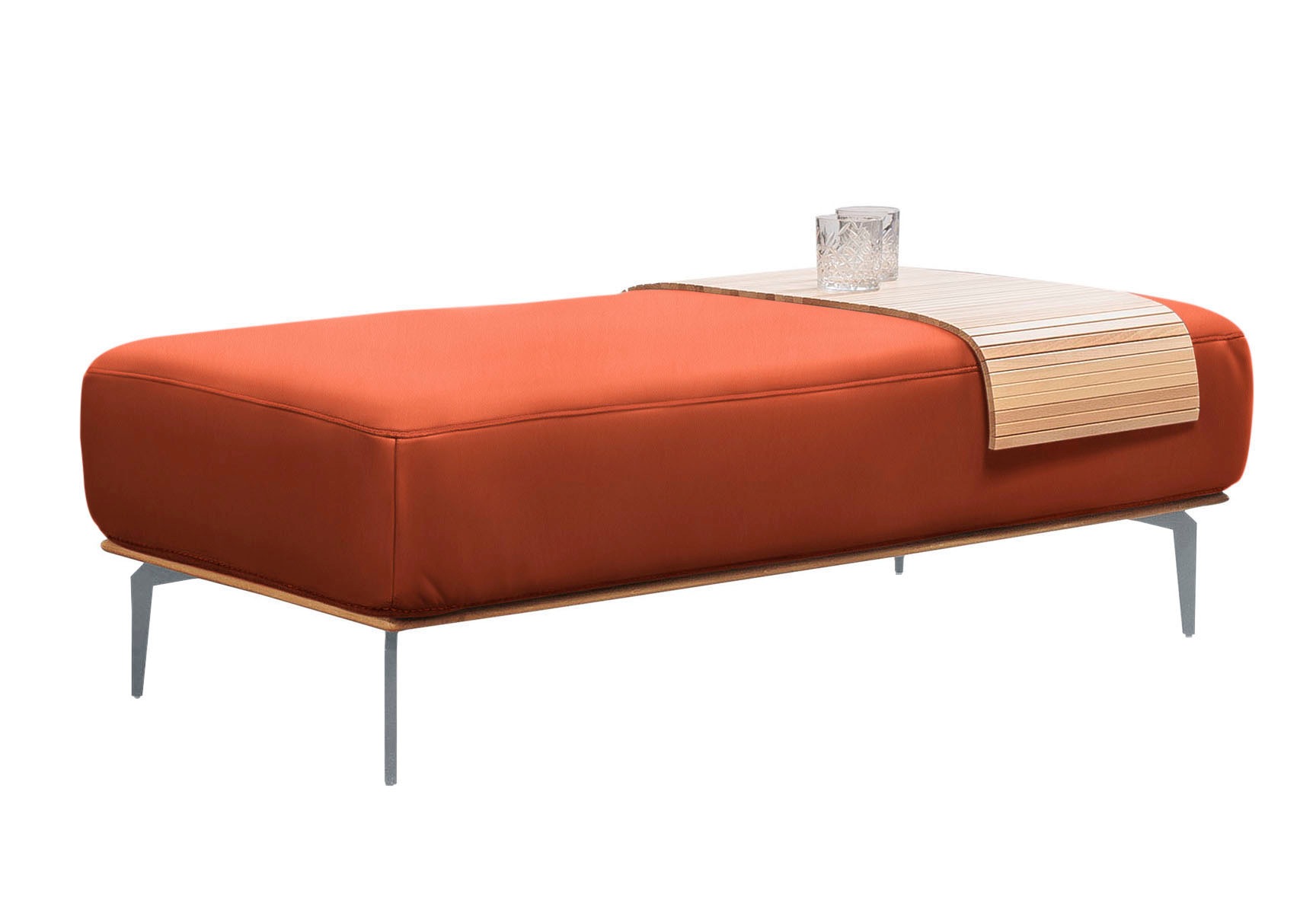 W.SCHILLIG Polsterhocker »run«, mit elegantem Holzsockel, Füße in Silber matt, Breite 150 cm