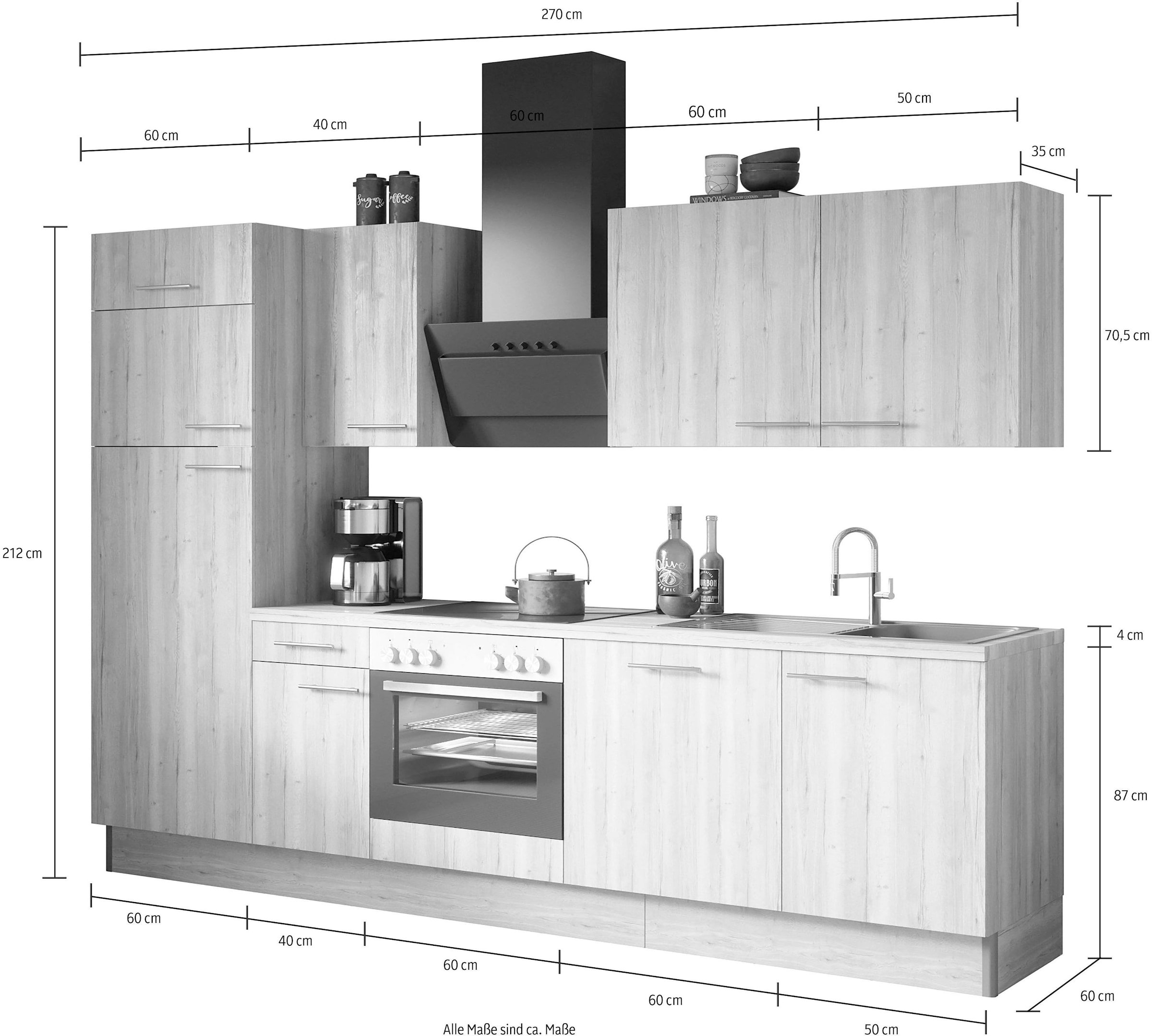 Breite auf Rechnung Küche wahlweise 270 kaufen »Klara«, cm, mit OPTIFIT E-Geräten