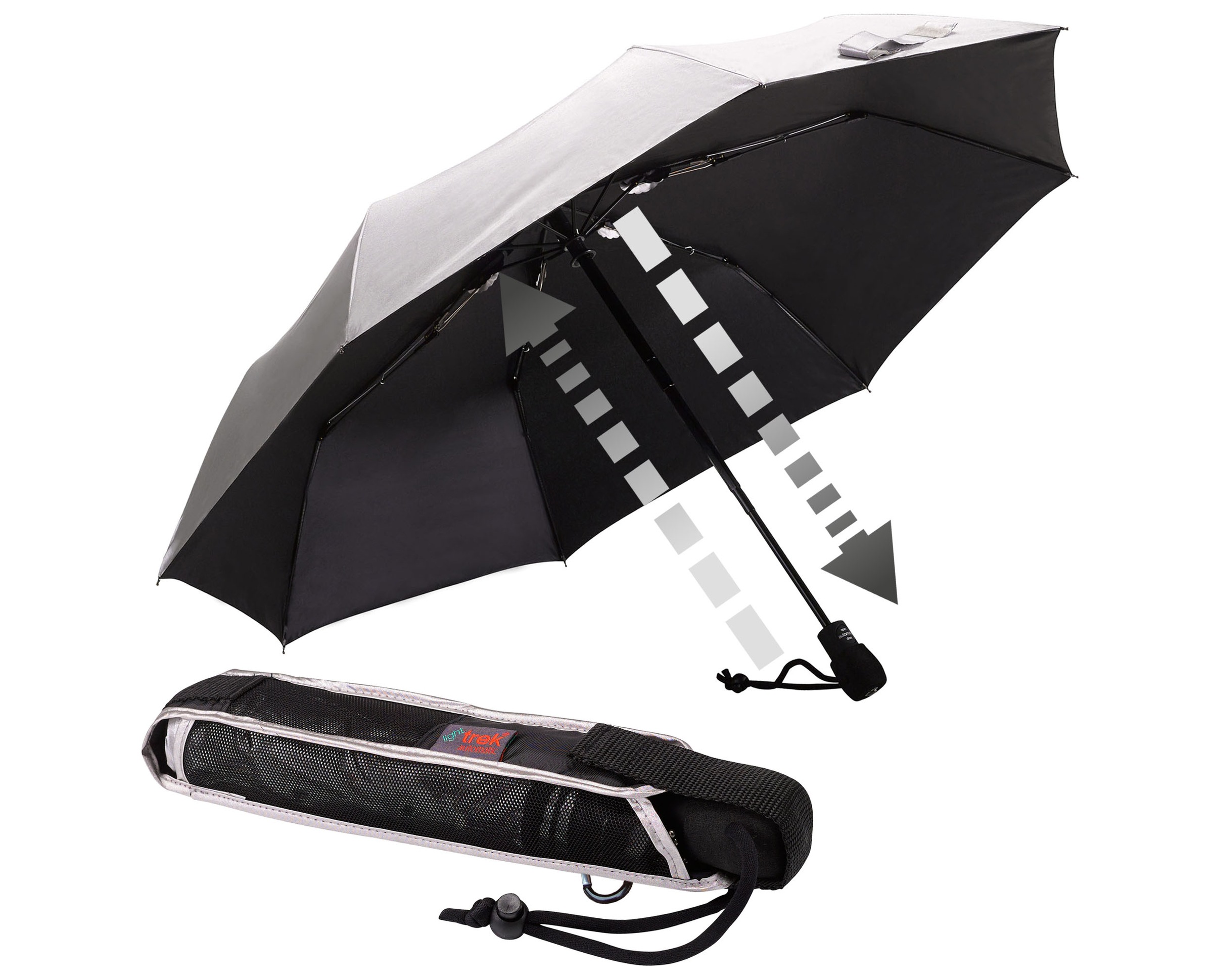 EuroSCHIRM® Trekkingschirm »light trek automatic, silber«, kompakte Größe, integriertem Kompass im Griff und UV-Schutz 50+