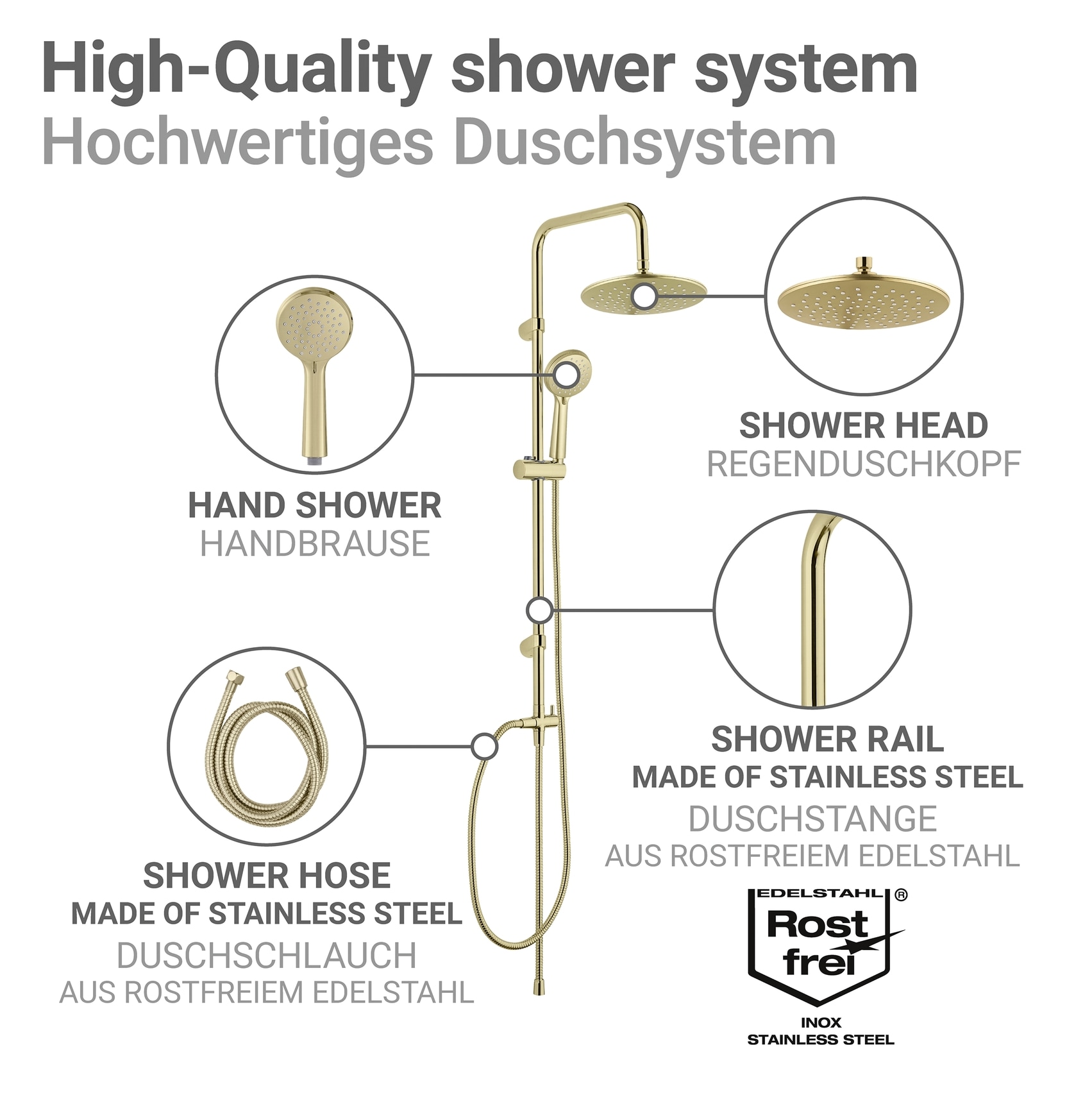 WENKO Duschsystem »Young Line« Komplett-Set, 7 Stk. tlg. Duschstange mit Halter, Handbrause, Regenduschkopf & Duschschlauch