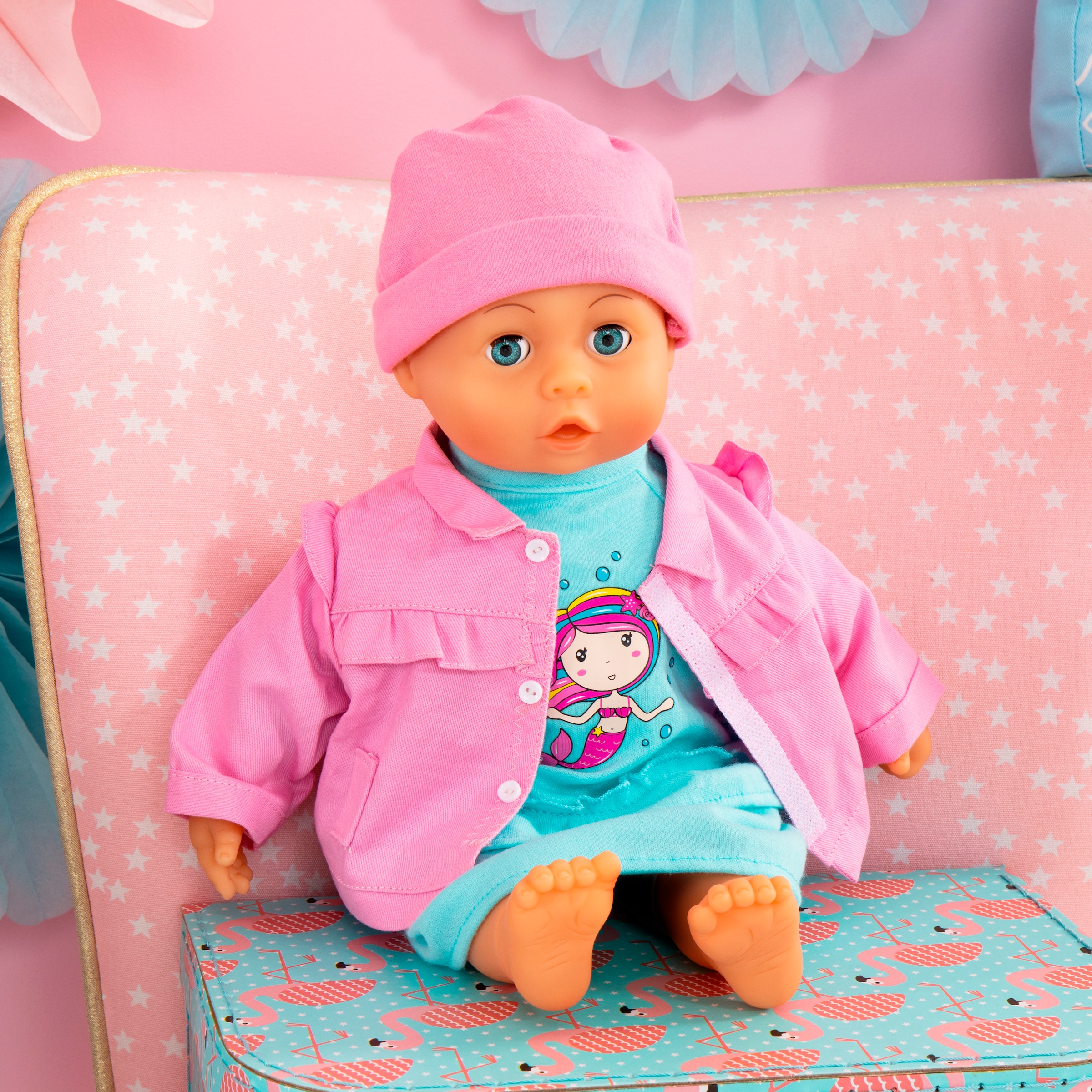 Bayer Puppenkleidung »Kleid/Jacke bl. 38 cm«, (Set, 3 tlg.)